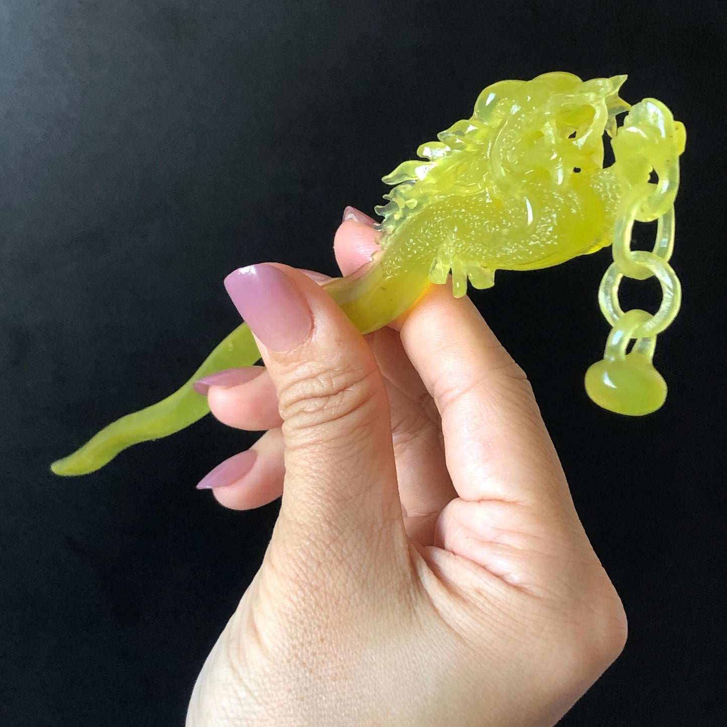 Xiu Jade Serpentine Hand Carved Soaring Dragon Hair Pin: Certified Natural Ice Golden Yellow Jade Hair Stick | Asian Vintage Hair Fork Gift for her japanese hairpin korean hair stick hanfu hair fork vintage hair comb antique hair pins dragon carving hand engraved dragon yellow jade carving hand carved dragon hair stick tassel wedding headpiece bridal shower gift bridal hair clip ice dragon hair stick