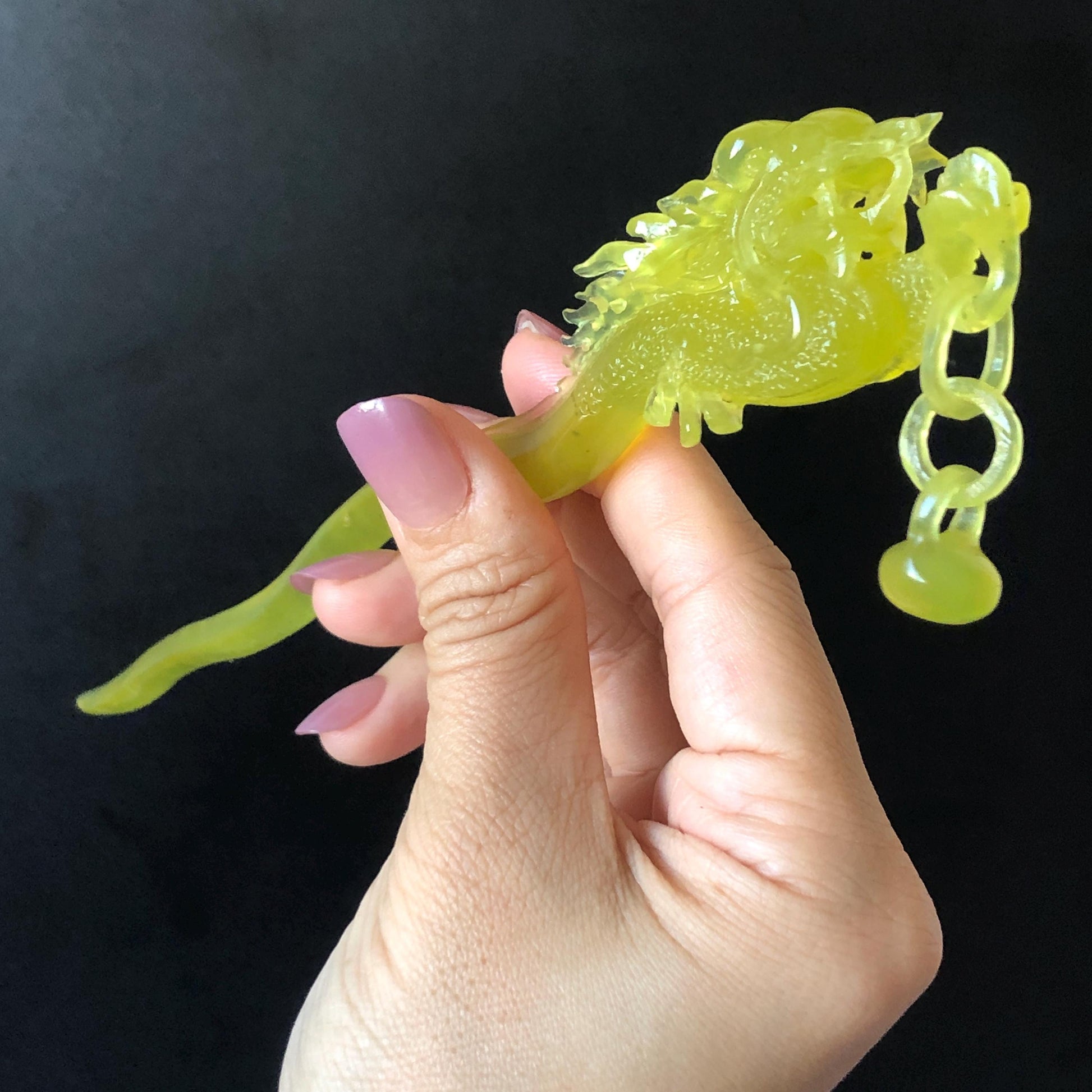 Xiu Jade Serpentine Hand Carved Soaring Dragon Hair Pin: Certified Natural Ice Golden Yellow Jade Hair Stick | Asian Vintage Hair Fork Gift for her japanese hairpin korean hair stick hanfu hair fork vintage hair comb antique hair pins dragon carving hand engraved dragon yellow jade carving hand carved dragon hair stick tassel wedding headpiece bridal shower gift bridal hair clip ice dragon hair stick