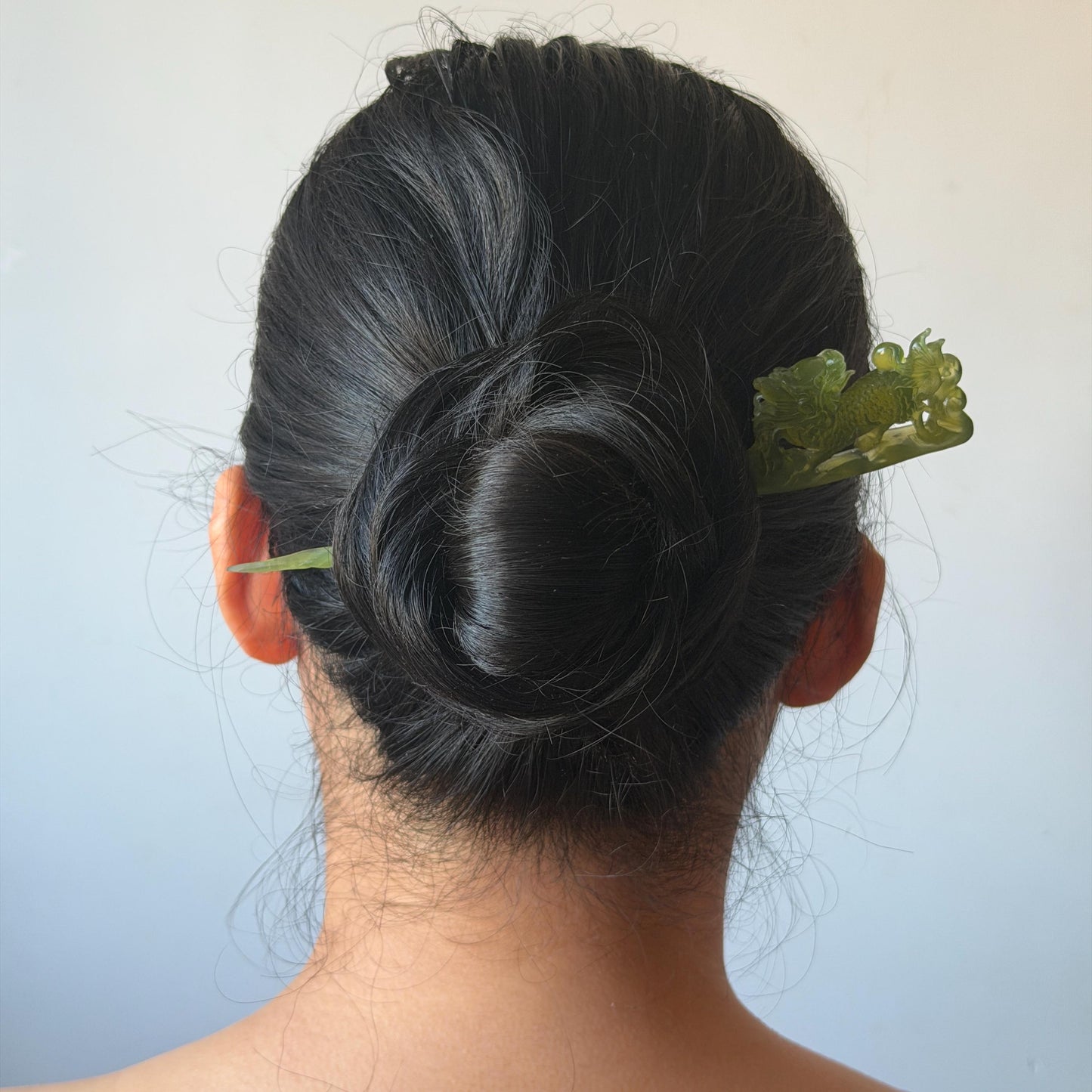 Xiu Jade Serpentine Hand Carved Qilin Kirin Hair Pin: Certified Natural Ice Green Jade Hair Stick, Asian Vintage Hair Fork Gift for her japanese hairpin korean hair stick hanfu hair fork vintage hair comb antique hair pins dragon carving hand engraved kirin Qilin carving green jade carving hand carved dragon hair stick 3D stone carving antique hair stick untreated jade with certificate