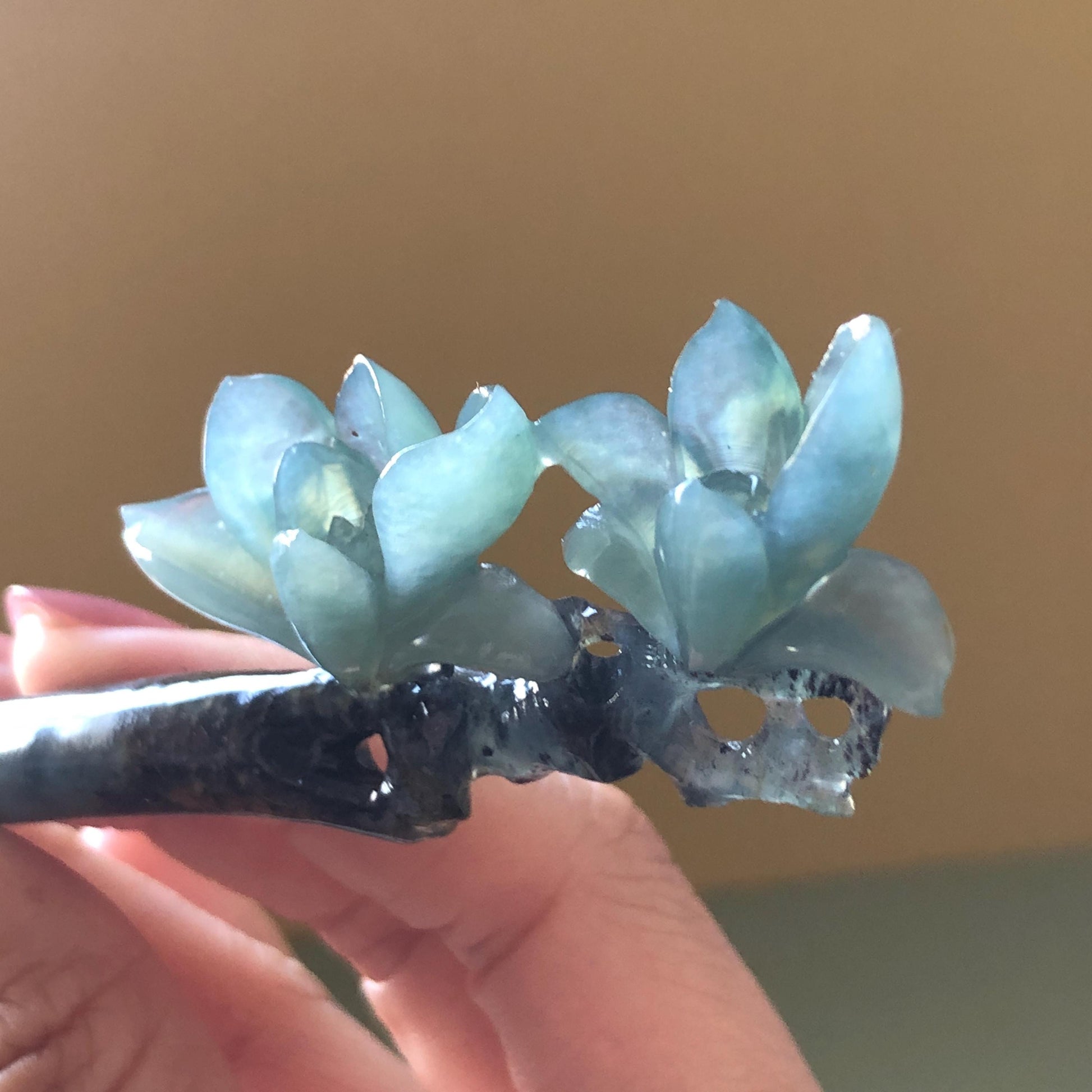 Xiu Jade Serpentine Hand Carved Yulan Magnolia Flower Hair Pin: Natural Certified Black & Blue Jade Handcrafted Flower Hair Stick | Asian Chinese Vintage Style Gift, Korean hair pin, Japanese Hair Stick, Chinese Hair Comb, Flower Jade Carving, engraved jade hairpin, blue jade black jade muti colour jade bi colour jade certified natural jade gift for her mother day gift, bridal hairpin, wedding hair stick Yulan carving Magnolia carving hanfu hair stick bridal shower gift wedding headpiece