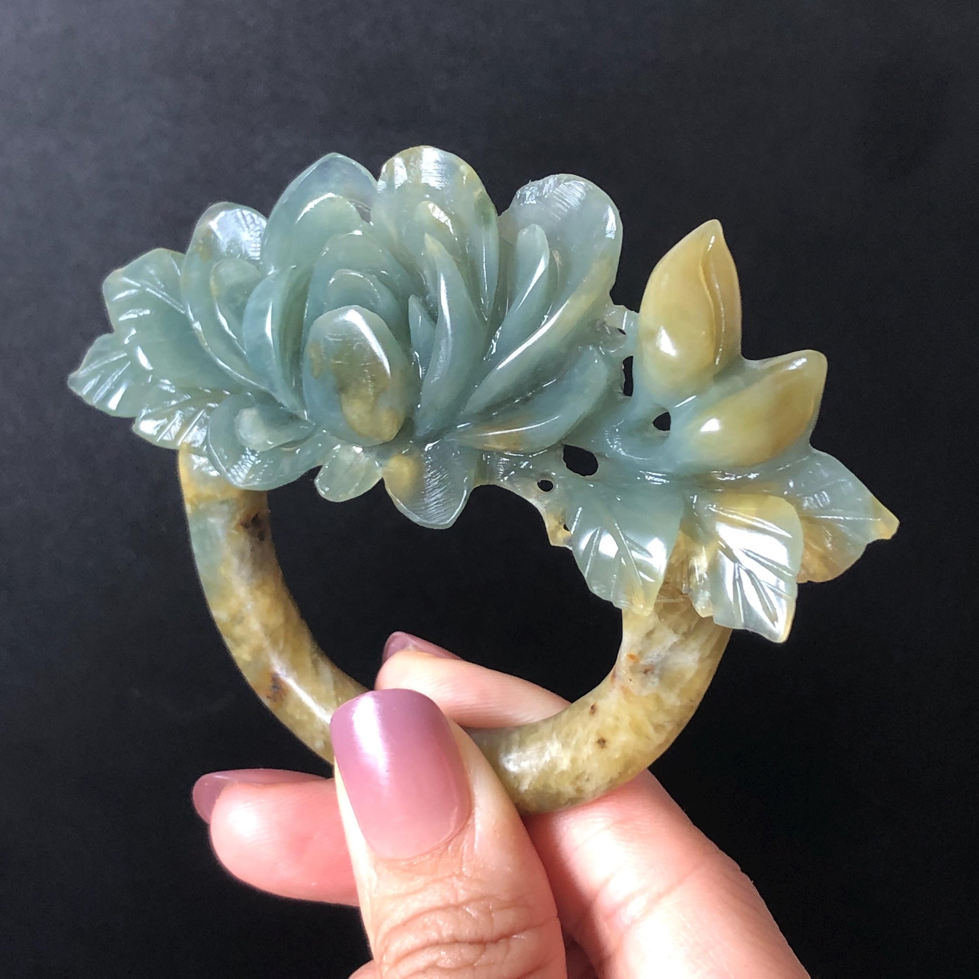 Xiu Jade Serpentine Hand Carved Small Peony Hair Pin: Certified Natural Yellow Green Jade Hair Stick, Asian Vintage Chinese Vintage Hanfu Antique Hair Fork Gift for her japanese hairpin korean hair stick vintage hair comb antique hair pins hanfu hair stick bridal shower hair jewelry wedding headpiece engagement hair accessory jade carving hand engraved jade hand carved flower jade hairpins untreated natural jade certificate phoenix carving peony carving green jade yellow jade multicolour jade