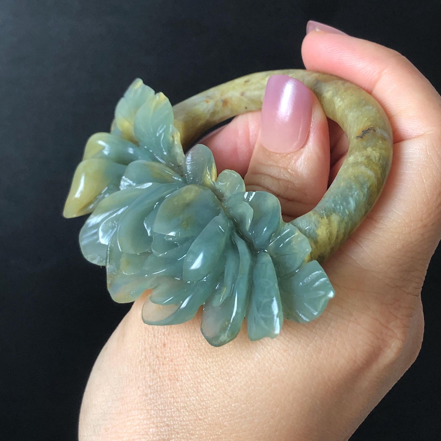 Xiu Jade Serpentine Hand Carved Small Peony Hair Pin: Certified Natural Yellow Green Jade Hair Stick, Asian Vintage Chinese Vintage Hanfu Antique Hair Fork Gift for her japanese hairpin korean hair stick vintage hair comb antique hair pins hanfu hair stick bridal shower hair jewelry wedding headpiece engagement hair accessory jade carving hand engraved jade hand carved flower jade hairpins untreated natural jade certificate phoenix carving peony carving green jade yellow jade multicolour jade