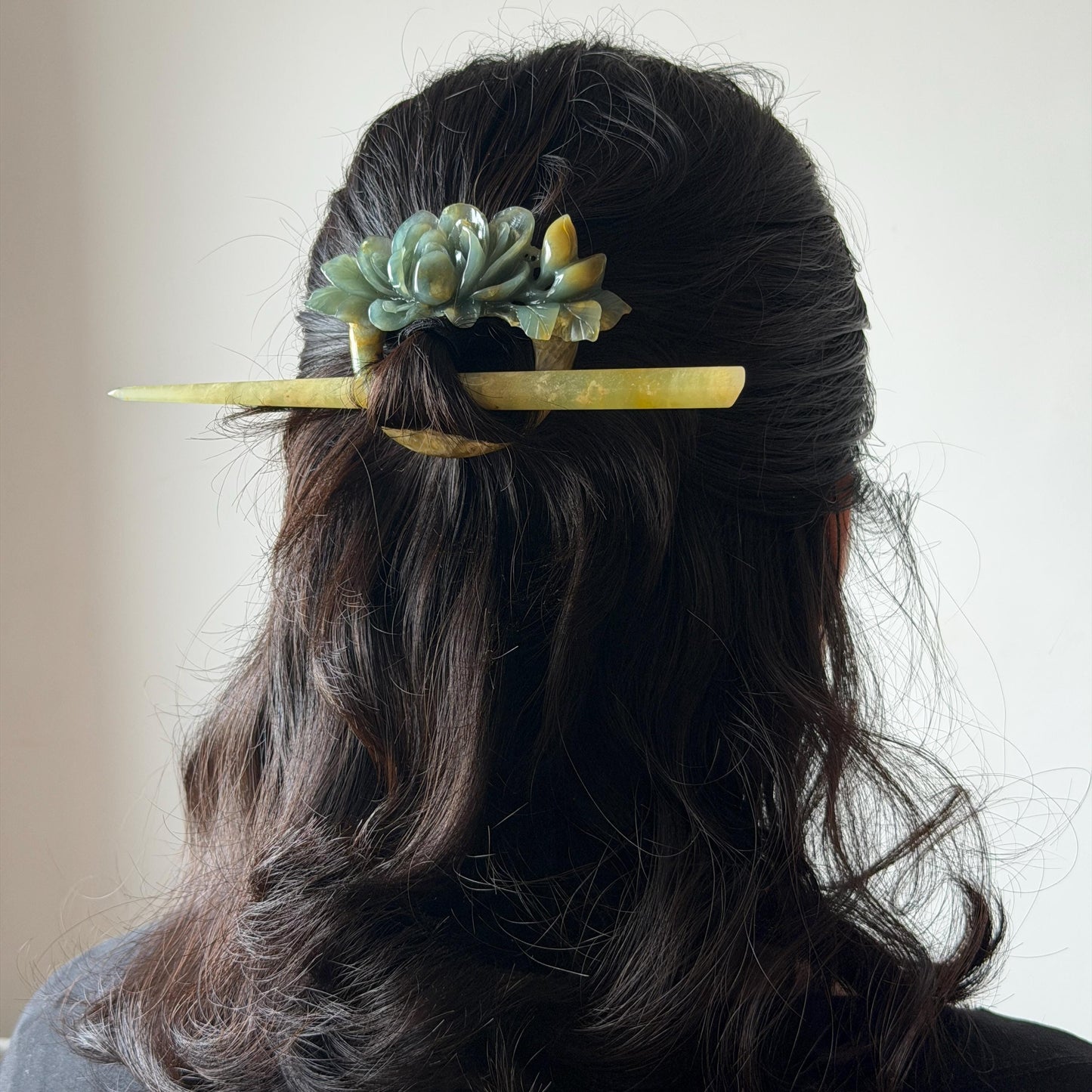Xiu Jade Serpentine Hand Carved Small Peony Hair Pin: Certified Natural Yellow Green Jade Hair Stick, Asian Vintage Chinese Vintage Hanfu Antique Hair Fork Gift for her japanese hairpin korean hair stick vintage hair comb antique hair pins hanfu hair stick bridal shower hair jewelry wedding headpiece engagement hair accessory jade carving hand engraved jade hand carved flower jade hairpins untreated natural jade certificate phoenix carving peony carving green jade yellow jade multicolour jade