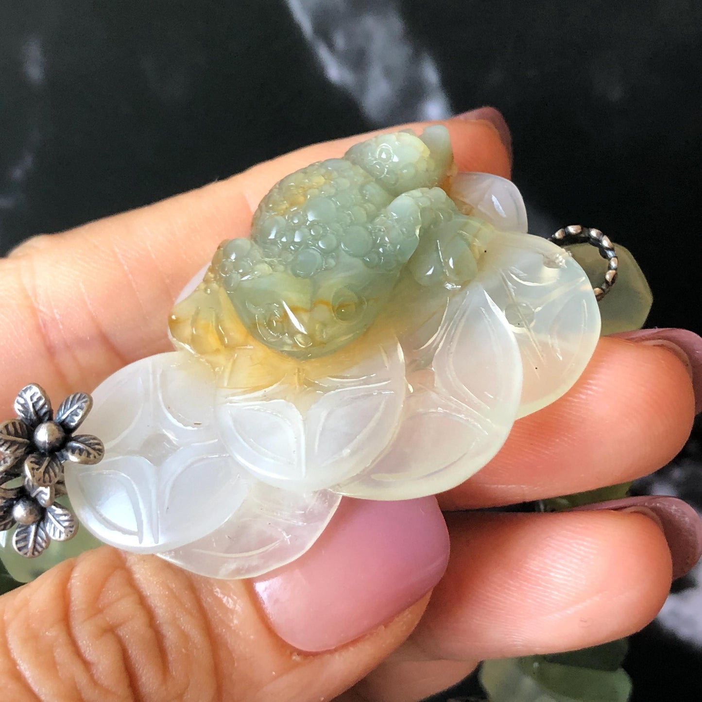 Xiu Jade Serpentine Hand Carved Toad & Coins with Irregular Bead Bracelet: Natural Green and White Jade with Vintage Tibetan Silver Accessory | Crystal Stone Gemstone Gift for her Green Jade Carving White Jade Yellow Jade Jewelry diy bracelet untreated jade carved good luck charm engraved blue toad charm big bead Chunky Bead Bracelet elastic stretch bracelet 3D stone carving personalized bracelet customized bracelet tailor made toad lover gift fortune charm prosperity charm dangle