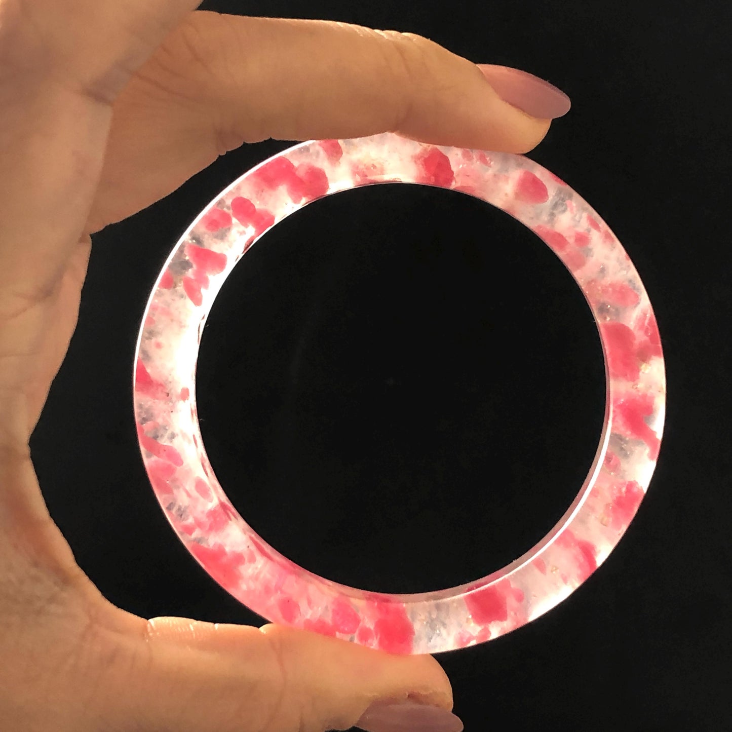 58.2mm Premium Ultra-rare Natural Icy Rhodonite Crystal Stone Gemstone Bangle | Blossom Flowers | Sakura Rain | Plum Blossom | Cherry Blossom icy natural crystal bracelet gemstone bangle pink stone bangle love stone healing stone heart chakra healing crystal mediative stone pink gemstone gift for her mother day gift