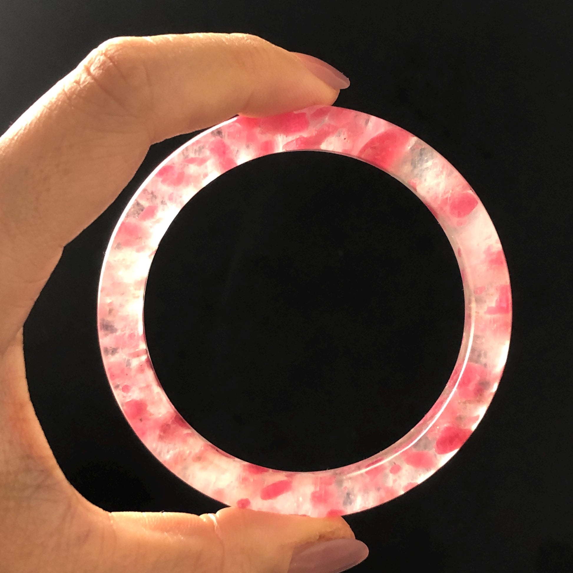 58.2mm Premium Ultra-rare Natural Icy Rhodonite Crystal Stone Gemstone Bangle | Blossom Flowers | Sakura Rain | Plum Blossom | Cherry Blossom icy natural crystal bracelet gemstone bangle pink stone bangle love stone healing stone heart chakra healing crystal mediative stone pink gemstone gift for her mother day gift