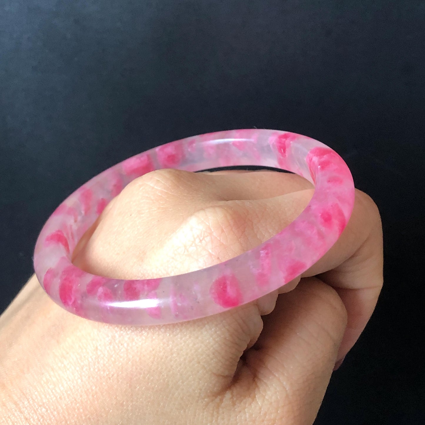 58.2mm Premium Ultra-rare Natural Icy Rhodonite Crystal Stone Gemstone Bangle | Blossom Flowers | Sakura Rain | Plum Blossom | Cherry Blossom icy natural crystal bracelet gemstone bangle pink stone bangle love stone healing stone heart chakra healing crystal mediative stone pink gemstone gift for her mother day gift