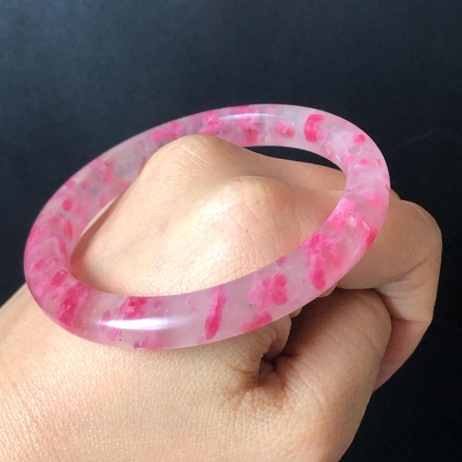 58.2mm Premium Ultra-rare Natural Icy Rhodonite Crystal Stone Gemstone Bangle | Blossom Flowers | Sakura Rain | Plum Blossom | Cherry Blossom icy natural crystal bracelet gemstone bangle pink stone bangle love stone healing stone heart chakra healing crystal mediative stone pink gemstone gift for her mother day gift