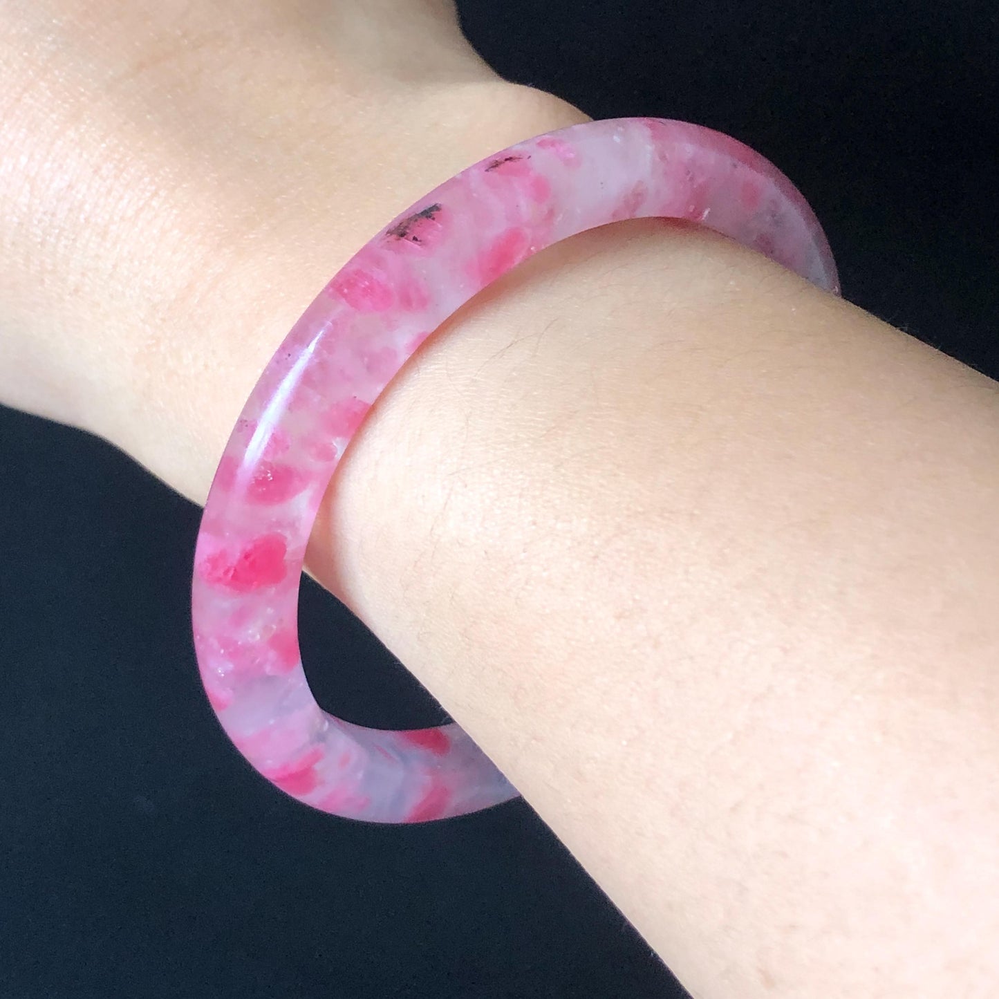 58.2mm Premium Ultra-rare Natural Icy Rhodonite Crystal Stone Gemstone Bangle | Blossom Flowers | Sakura Rain | Plum Blossom | Cherry Blossom icy natural crystal bracelet gemstone bangle pink stone bangle love stone healing stone heart chakra healing crystal mediative stone pink gemstone gift for her mother day gift