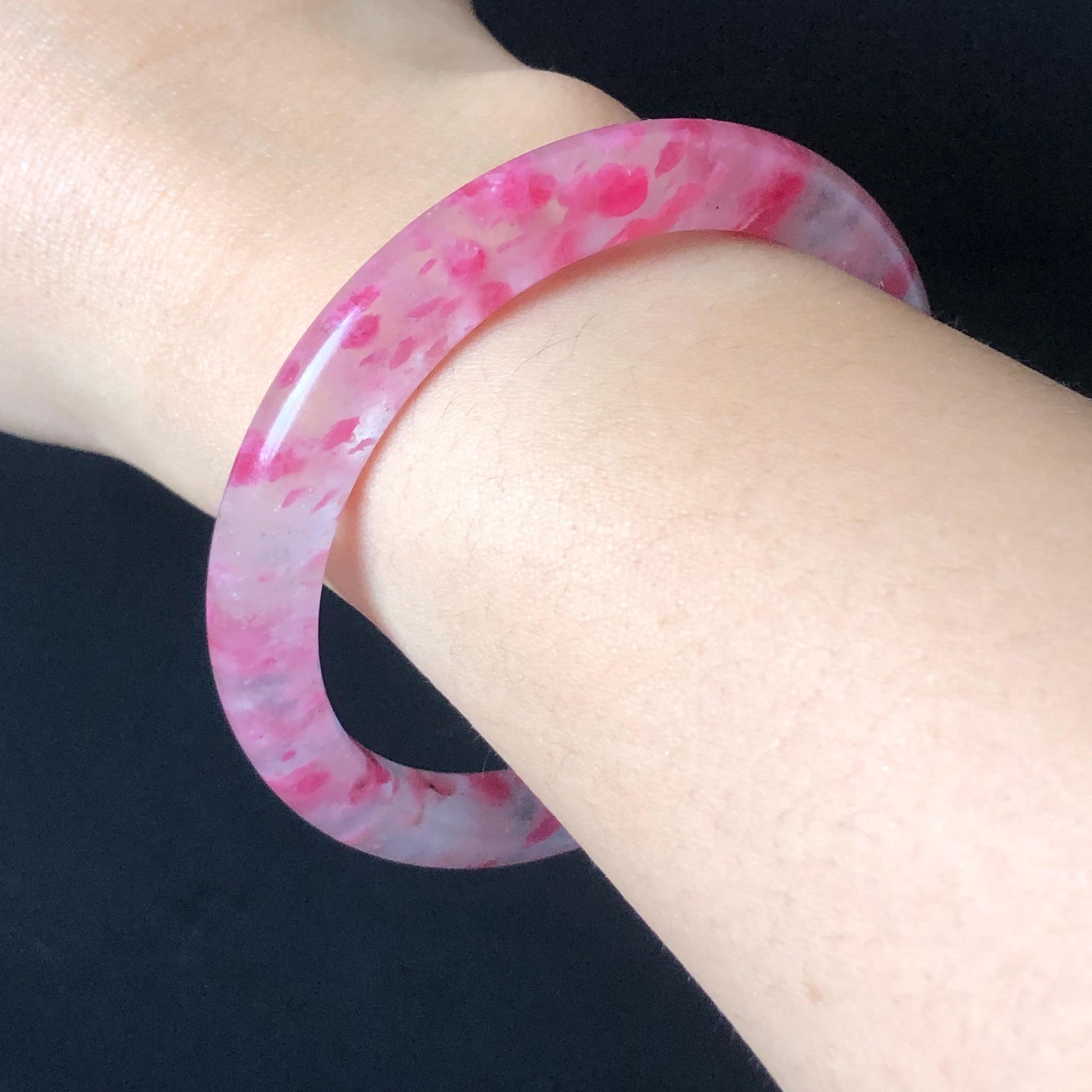 58.2mm Premium Ultra-rare Natural Icy Rhodonite Crystal Stone Gemstone Bangle | Blossom Flowers | Sakura Rain | Plum Blossom | Cherry Blossom icy natural crystal bracelet gemstone bangle pink stone bangle love stone healing stone heart chakra healing crystal mediative stone pink gemstone gift for her mother day gift