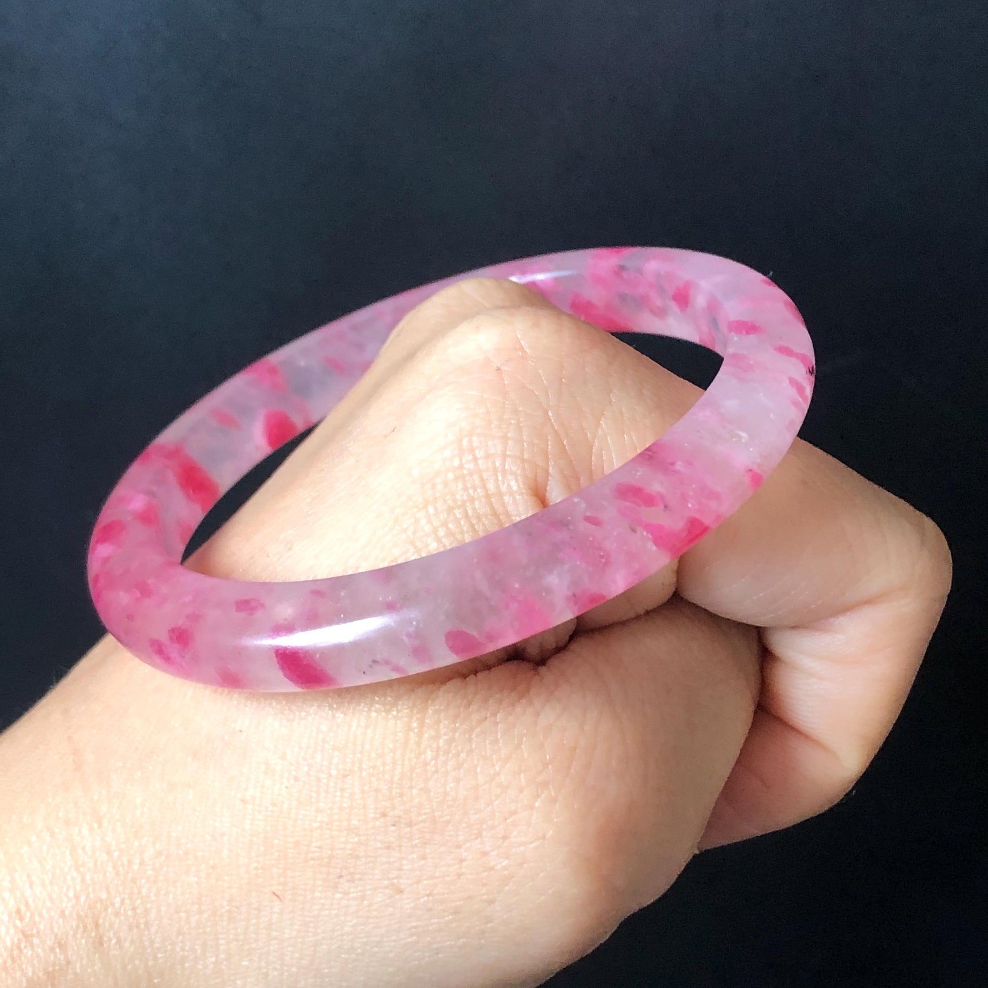 58.2mm Premium Ultra-rare Natural Icy Rhodonite Crystal Stone Gemstone Bangle | Blossom Flowers | Sakura Rain | Plum Blossom | Cherry Blossom icy natural crystal bracelet gemstone bangle pink stone bangle love stone healing stone heart chakra healing crystal mediative stone pink gemstone gift for her mother day gift