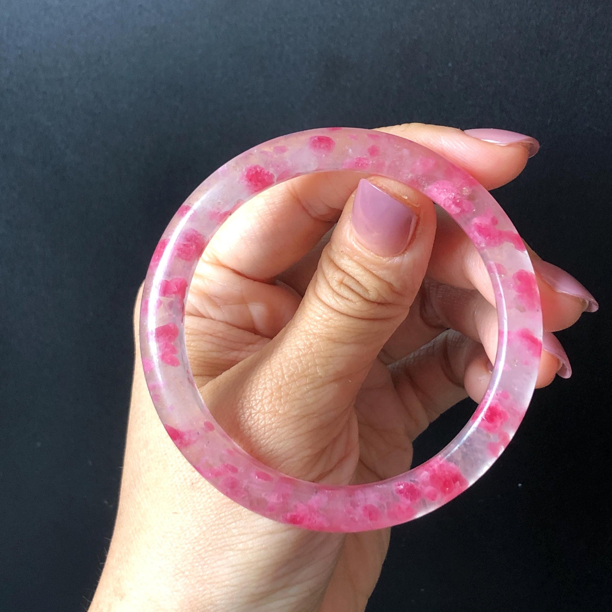 58.2mm Premium Ultra-rare Natural Icy Rhodonite Crystal Stone Gemstone Bangle | Blossom Flowers | Sakura Rain | Plum Blossom | Cherry Blossom icy natural crystal bracelet gemstone bangle pink stone bangle love stone healing stone heart chakra healing crystal mediative stone pink gemstone gift for her mother day gift