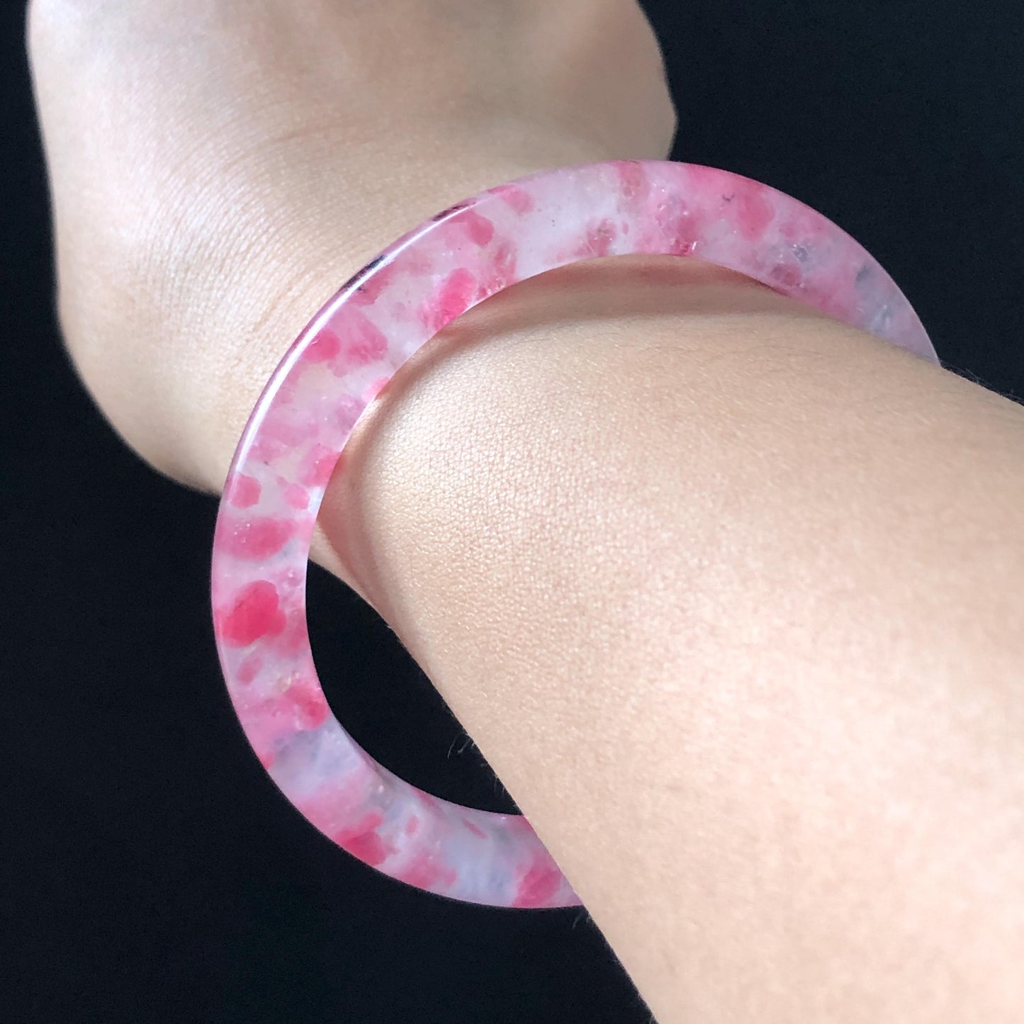 58.2mm Premium Ultra-rare Natural Icy Rhodonite Crystal Stone Gemstone Bangle | Blossom Flowers | Sakura Rain | Plum Blossom | Cherry Blossom icy natural crystal bracelet gemstone bangle pink stone bangle love stone healing stone heart chakra healing crystal mediative stone pink gemstone gift for her mother day gift