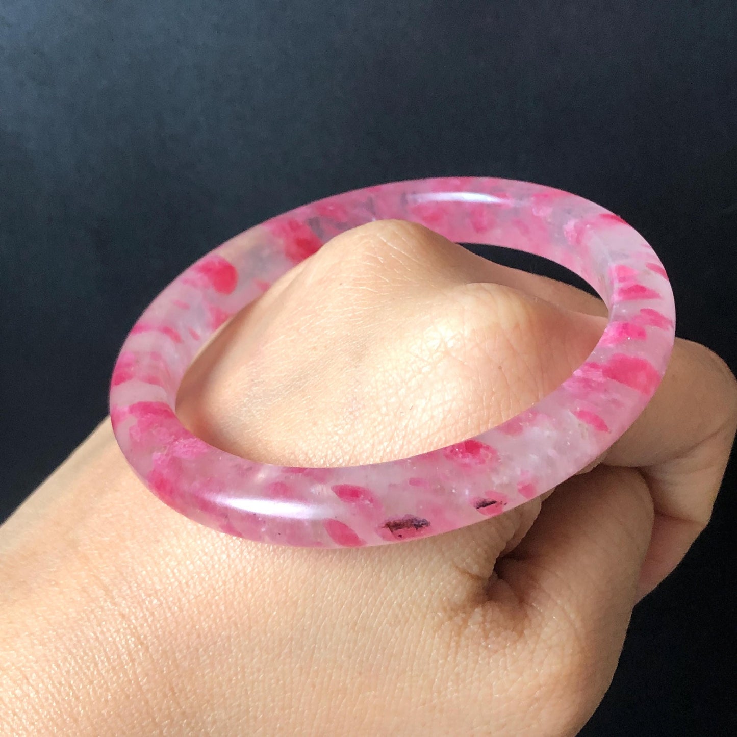 58.2mm Premium Ultra-rare Natural Icy Rhodonite Crystal Stone Gemstone Bangle | Blossom Flowers | Sakura Rain | Plum Blossom | Cherry Blossom icy natural crystal bracelet gemstone bangle pink stone bangle love stone healing stone heart chakra healing crystal mediative stone pink gemstone gift for her mother day gift