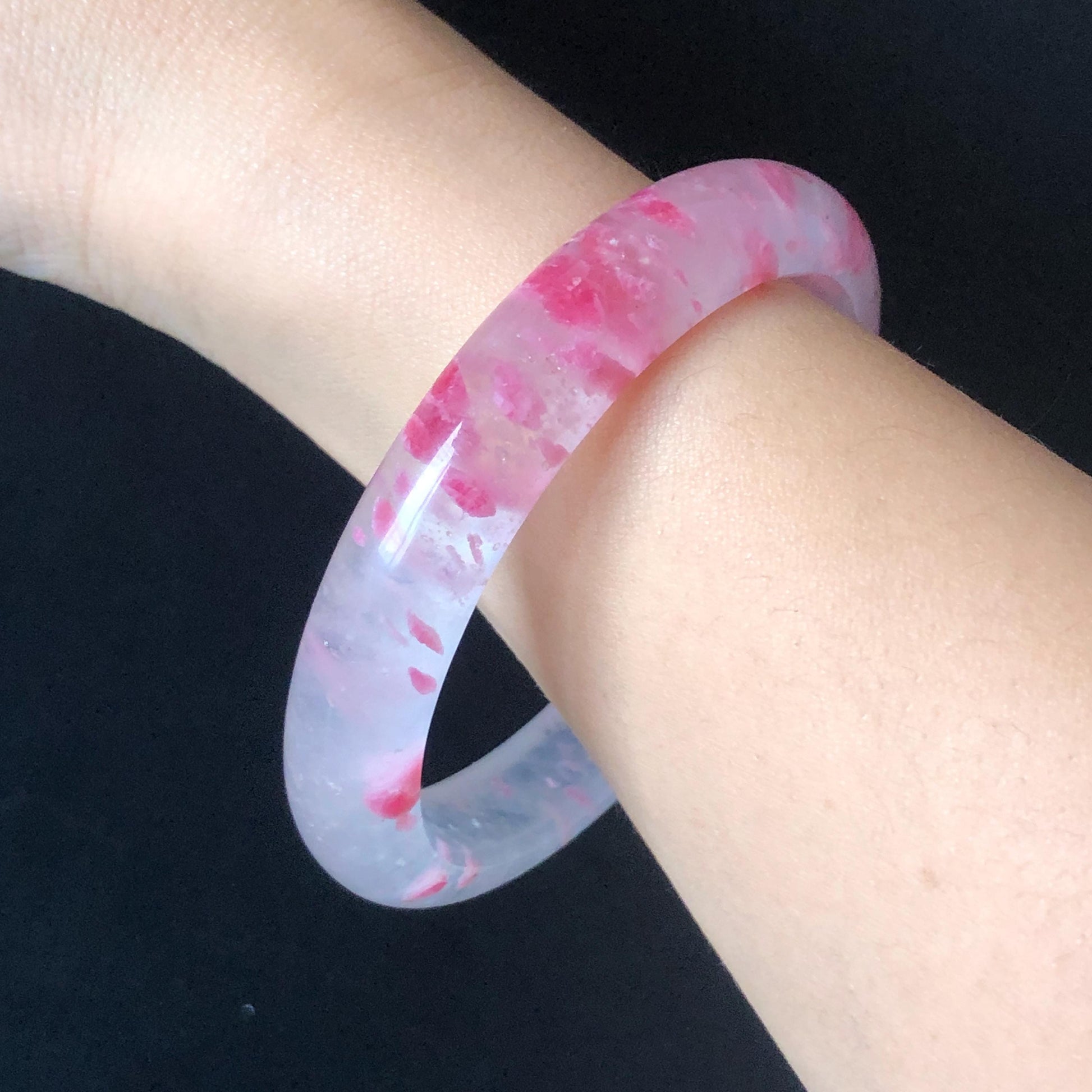 60.4mm Premium Ultra-rare Natural Icy Rhodonite Crystal Stone Gemstone Bangle | Blossom Flowers | Sakura Rain | Plum Blossom | Cherry Blossom icy natural crystal bracelet gemstone bangle pink stone bangle love stone healing stone heart chakra healing crystal mediative stone pink gemstone gift for her mother day gift