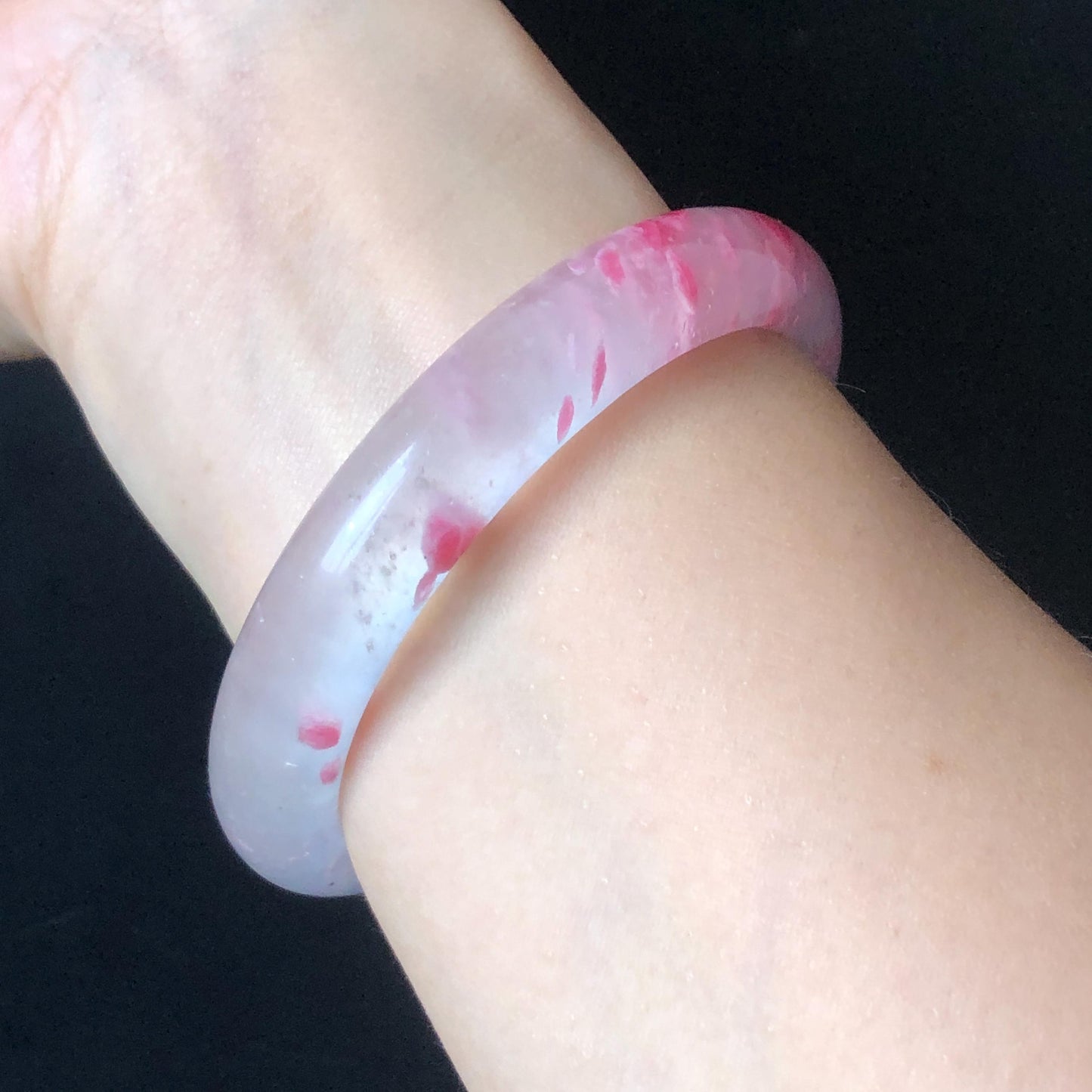 60.4mm Premium Ultra-rare Natural Icy Rhodonite Crystal Stone Gemstone Bangle | Blossom Flowers | Sakura Rain | Plum Blossom | Cherry Blossom icy natural crystal bracelet gemstone bangle pink stone bangle love stone healing stone heart chakra healing crystal mediative stone pink gemstone gift for her mother day gift