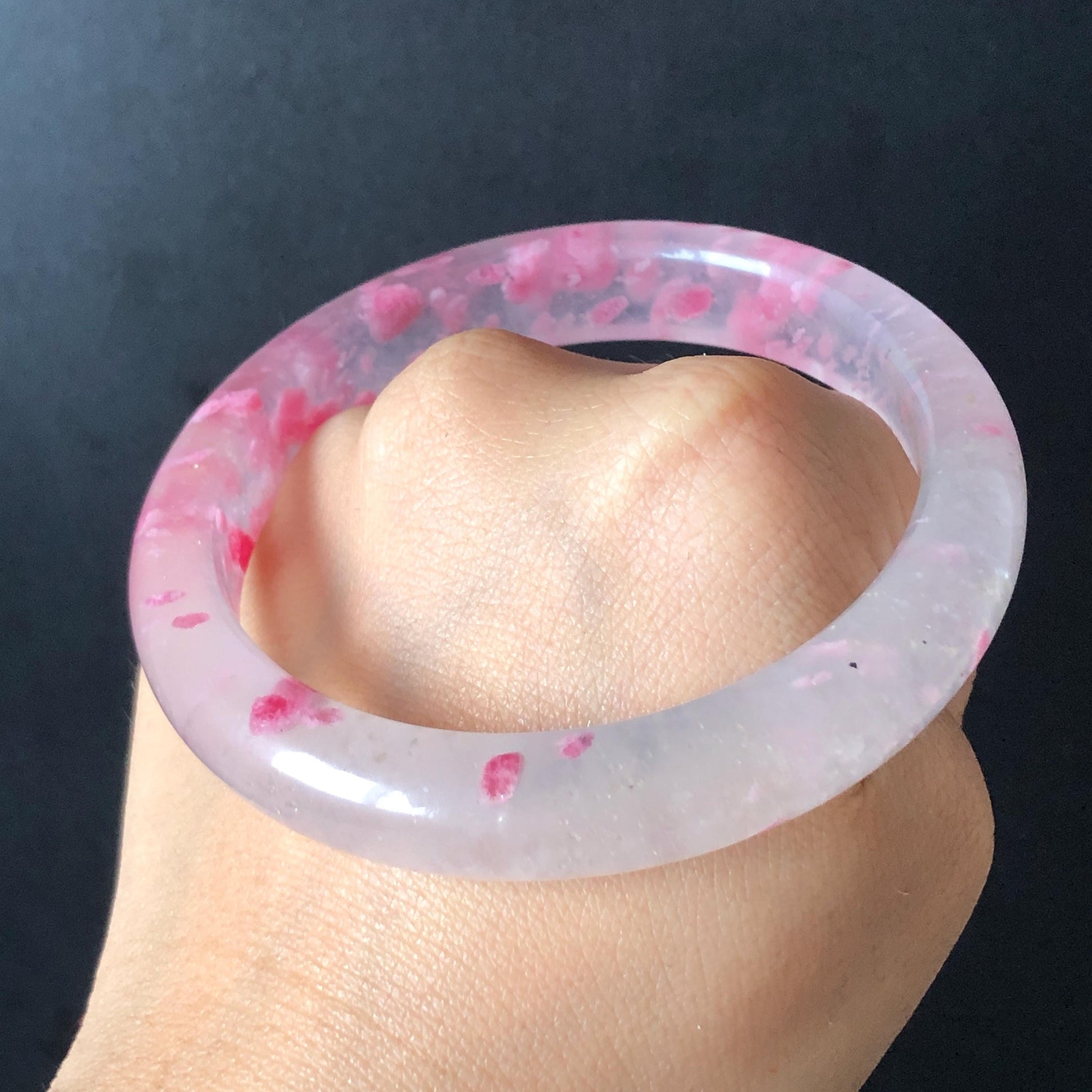 60.4mm Premium Ultra-rare Natural Icy Rhodonite Crystal Stone Gemstone Bangle | Blossom Flowers | Sakura Rain | Plum Blossom | Cherry Blossom icy natural crystal bracelet gemstone bangle pink stone bangle love stone healing stone heart chakra healing crystal mediative stone pink gemstone gift for her mother day gift