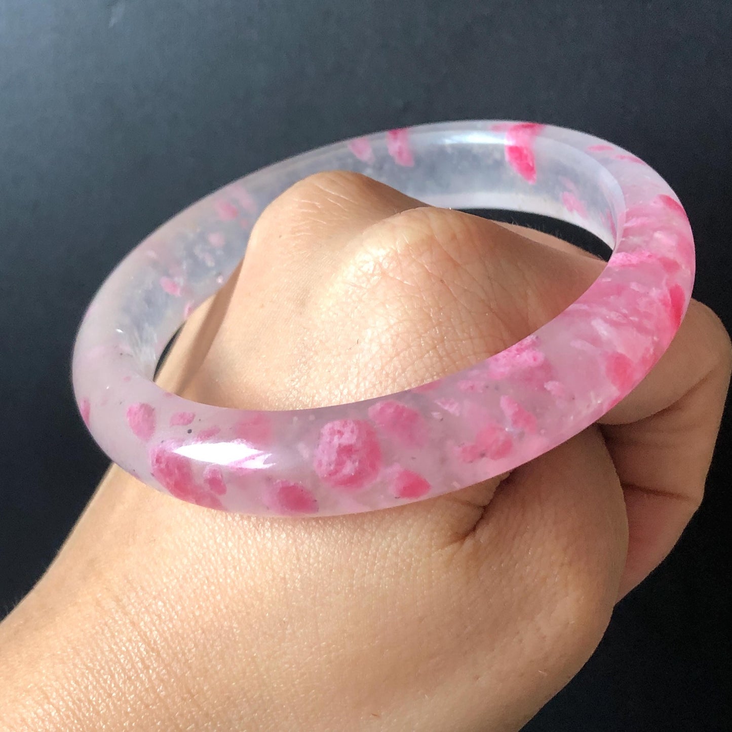 60.4mm Premium Ultra-rare Natural Icy Rhodonite Crystal Stone Gemstone Bangle | Blossom Flowers | Sakura Rain | Plum Blossom | Cherry Blossom icy natural crystal bracelet gemstone bangle pink stone bangle love stone healing stone heart chakra healing crystal mediative stone pink gemstone gift for her mother day gift