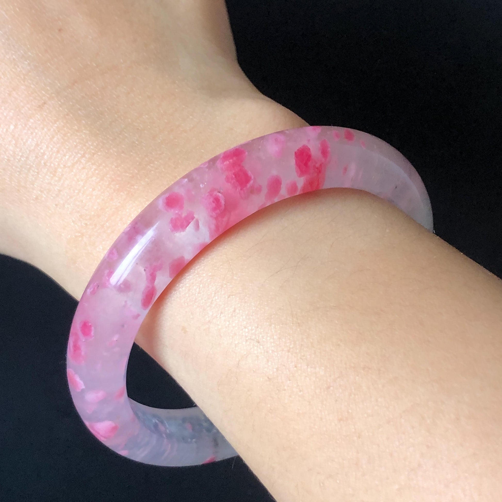 60.4mm Premium Ultra-rare Natural Icy Rhodonite Crystal Stone Gemstone Bangle | Blossom Flowers | Sakura Rain | Plum Blossom | Cherry Blossom icy natural crystal bracelet gemstone bangle pink stone bangle love stone healing stone heart chakra healing crystal mediative stone pink gemstone gift for her mother day gift
