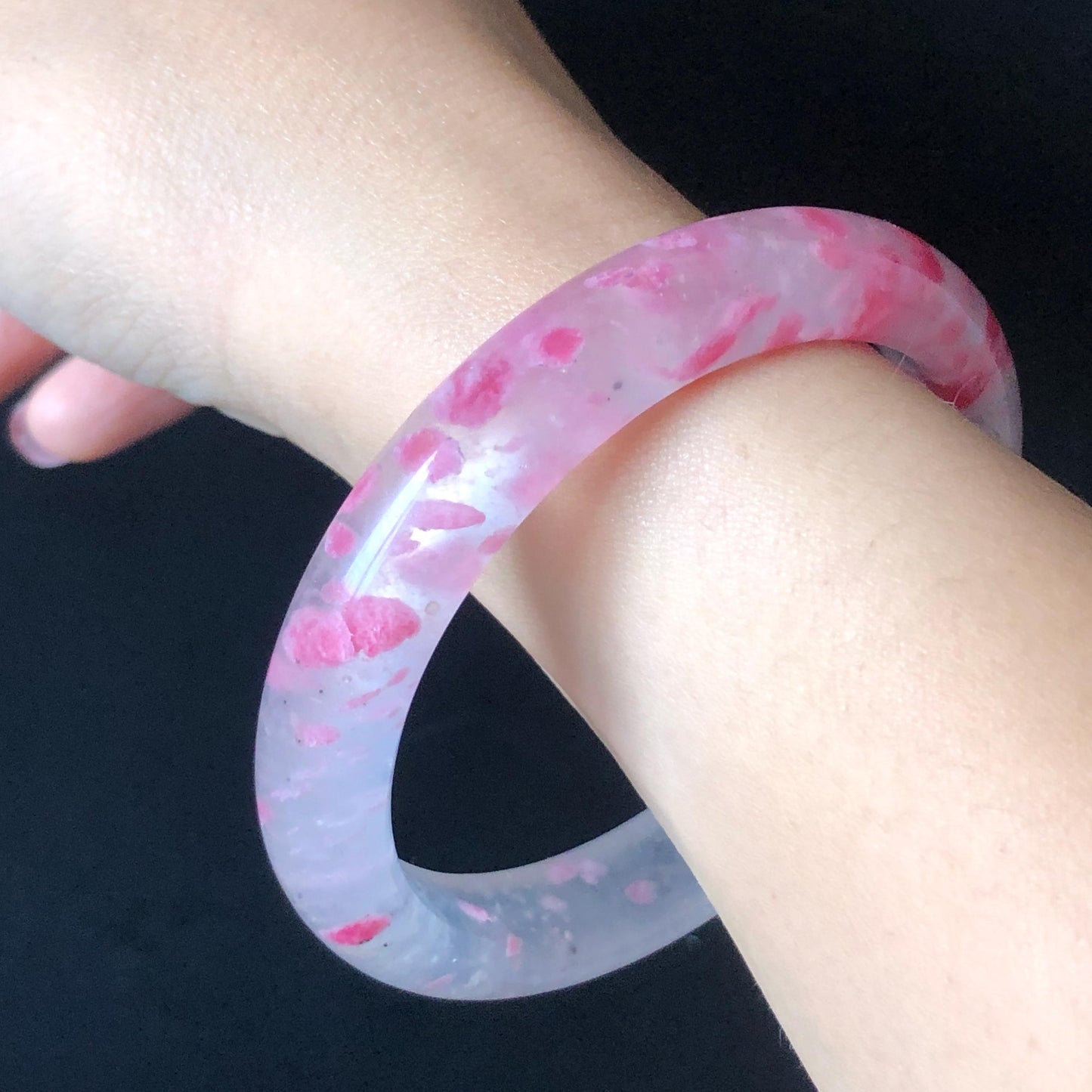 60.4mm Premium Ultra-rare Natural Icy Rhodonite Crystal Stone Gemstone Bangle | Blossom Flowers | Sakura Rain | Plum Blossom | Cherry Blossom icy natural crystal bracelet gemstone bangle pink stone bangle love stone healing stone heart chakra healing crystal mediative stone pink gemstone gift for her mother day gift