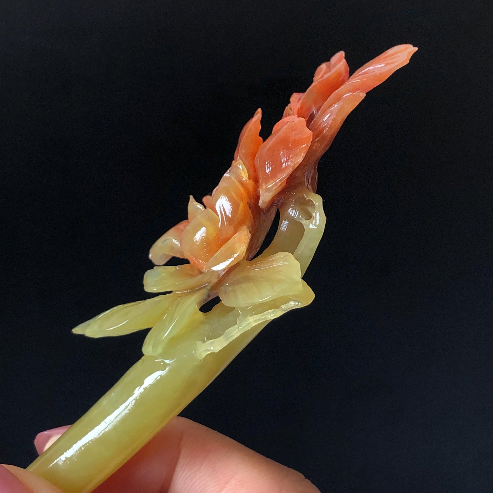 Xiu Jade Serpentine Hand Carved Camellia Flower Hair Stick: Certified Natural Red Jade Hairpin, Vintage Hanfu Hair Jewelry Gift for her Bridal Shower gift bridal hair clip wedding headpiece wedding hair jewelry bridal hair accessories red jade carving yellow jade hand engraved flower handcrafted hair stick japanese hairpins korean hair stick chinese hair comb vintage hair pins antique hair fork hanfu hair pins certified untreated jade multicolor jade bicolor jade flower carving Camellia carving