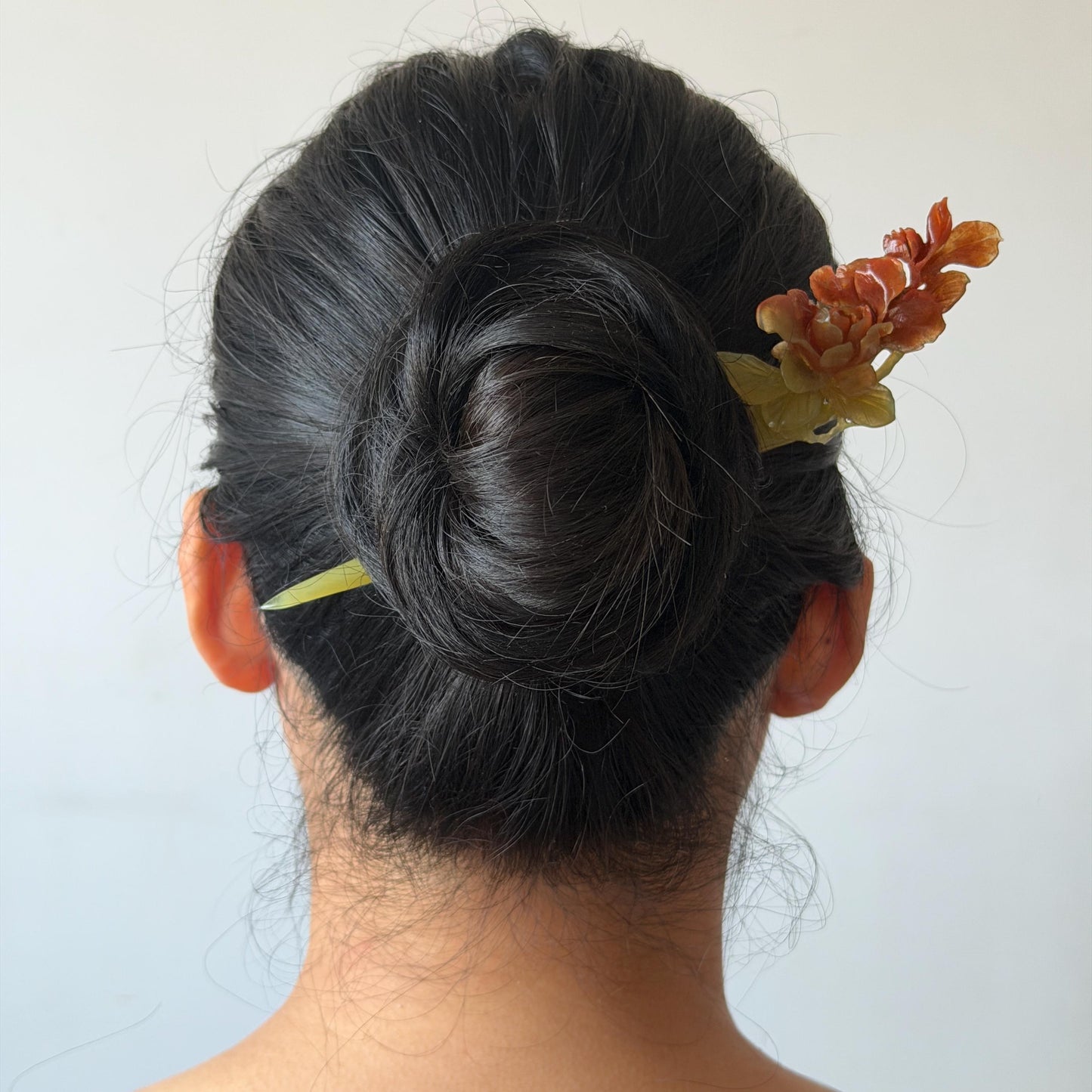 Xiu Jade Serpentine Hand Carved Camellia Flower Hair Stick: Certified Natural Red Jade Hairpin, Vintage Hanfu Hair Jewelry Gift for her Bridal Shower gift bridal hair clip wedding headpiece wedding hair jewelry bridal hair accessories red jade carving yellow jade hand engraved flower handcrafted hair stick japanese hairpins korean hair stick chinese hair comb vintage hair pins antique hair fork hanfu hair pins certified untreated jade multicolor jade bicolor jade flower carving Camellia carving