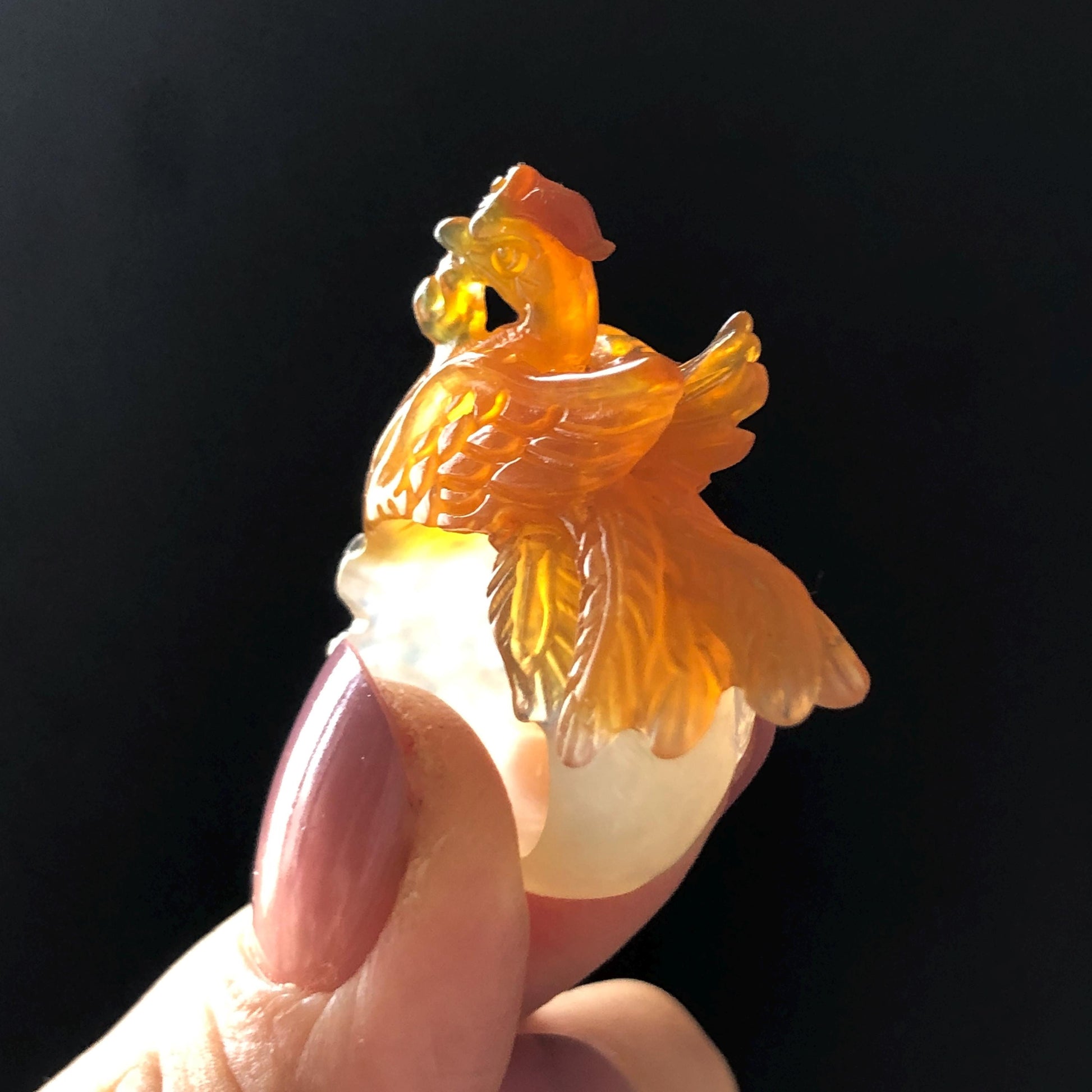 Xiu Jade Serpentine Hand Carved 3D Fire Phoenix & Peony Ring 16.9mm (US 6.25): Natural Multi-colour Orange White Red Jade Statement Ring Band Ring gift for her red jade carving orange jade white jade multicolour jade phoenix carving animals carving hand engraved statement ring flower carving hand carved flower natural untreated jade handcrafted jade ring 3D carving Stone carving Gemstone Carving phoenix Lover gift Parrot Lover Gift jade cocktail ring jade band ring peony carving