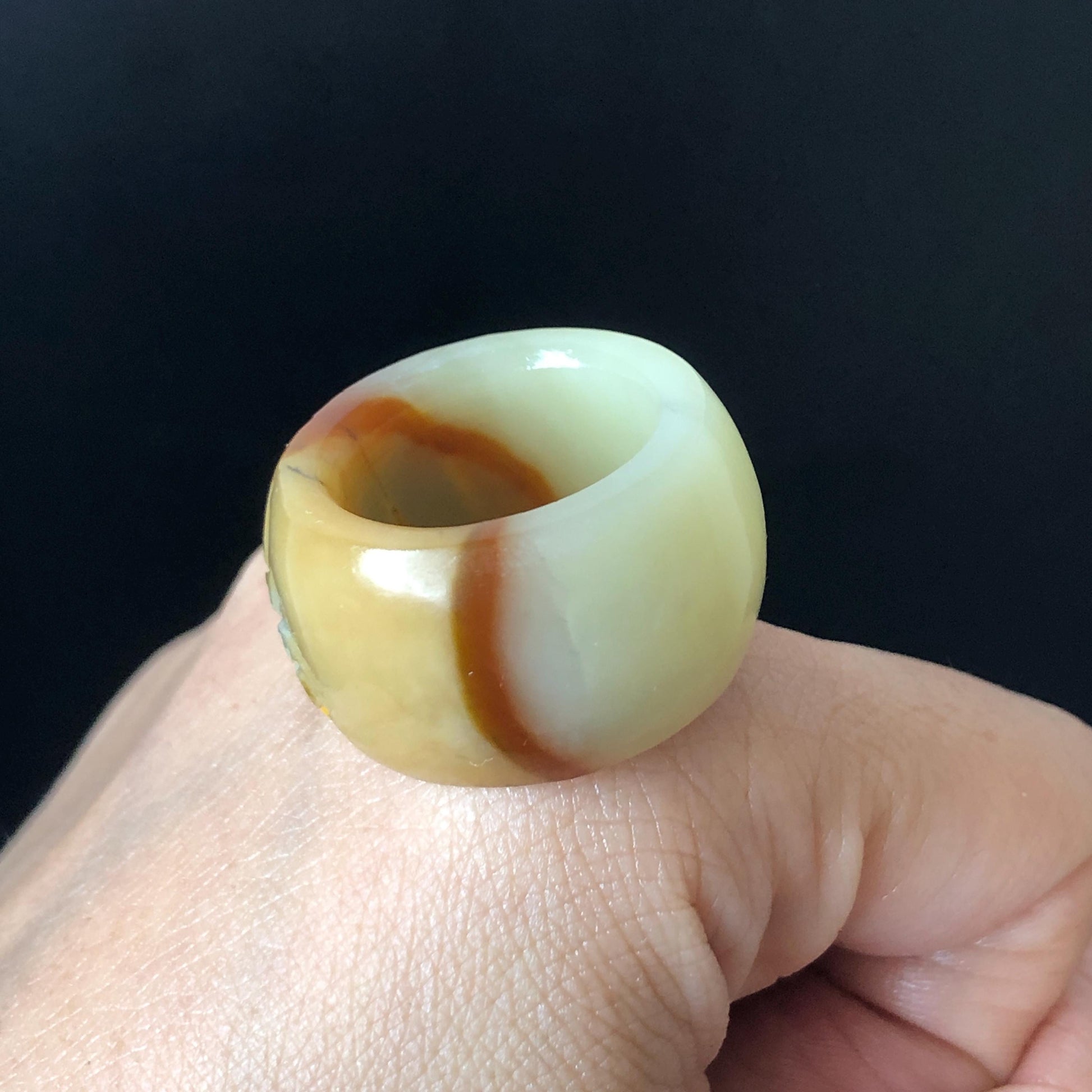 Xiu Jade Serpentine Hand Carved Peony Flower Statement Ring 18.4mm (US 8.25): Natural Brown White Jade 3D Flower Carving Stone Thumb Ring Band Ring gift for her brown jade carving white jade yellow jade multicolour jade peony carving hand engraved statement ring flower carving hand carved flower natural untreated jade handcrafted jade ring 3D stone carving handcrafted ring stackable ring ring pendant flower carving cocktail ring