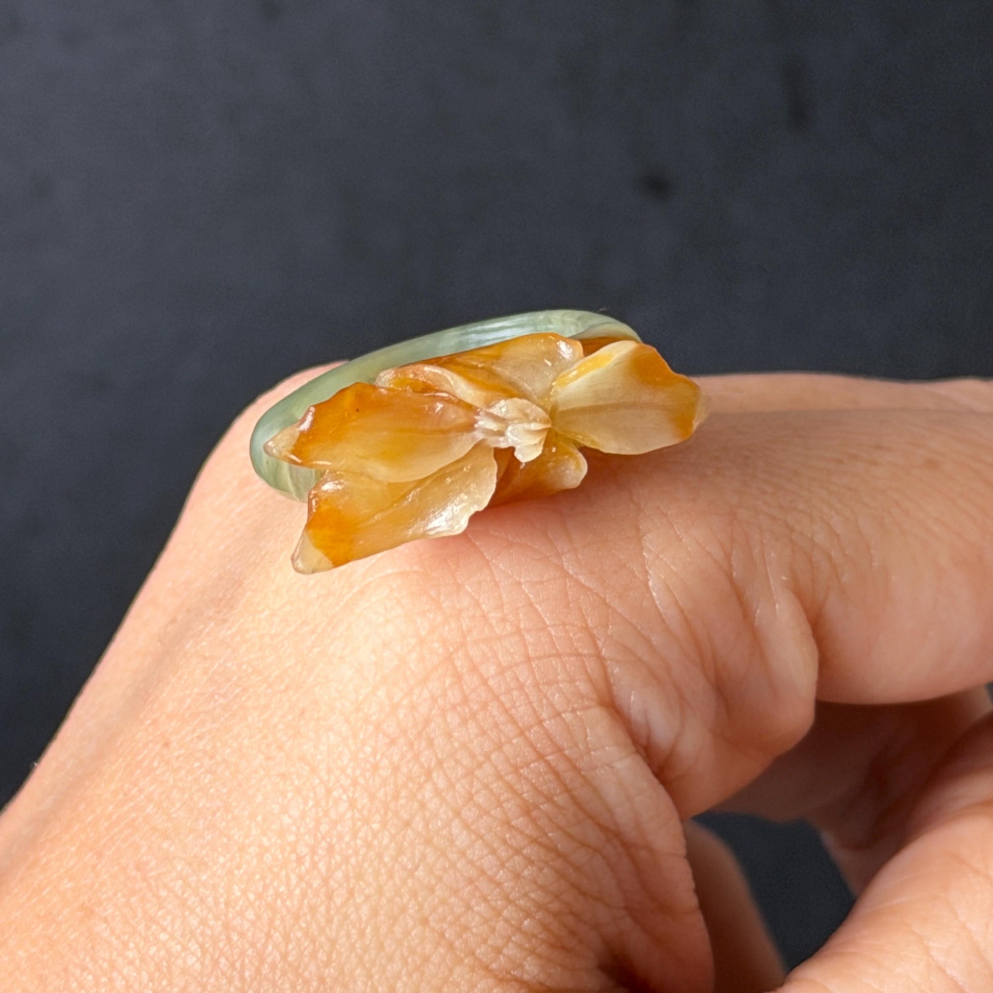 56.2mm Xiu Jade Serpentine Hand Carved Lily flowers Bangle & Ring Set: Natural Yellow Green Jade Handcrafted Bracelet 3D stone carving Gift for her handcrafted bangle jade carving lily carving hand engraved flower bangle flower carving green jade yellow jade 3D carving hollow out carving certified natural jade untreated jade with certificate vintage jade bracelet antique bangle multicolor jade ring carved ring women statement ring stackable ring cocktail ring