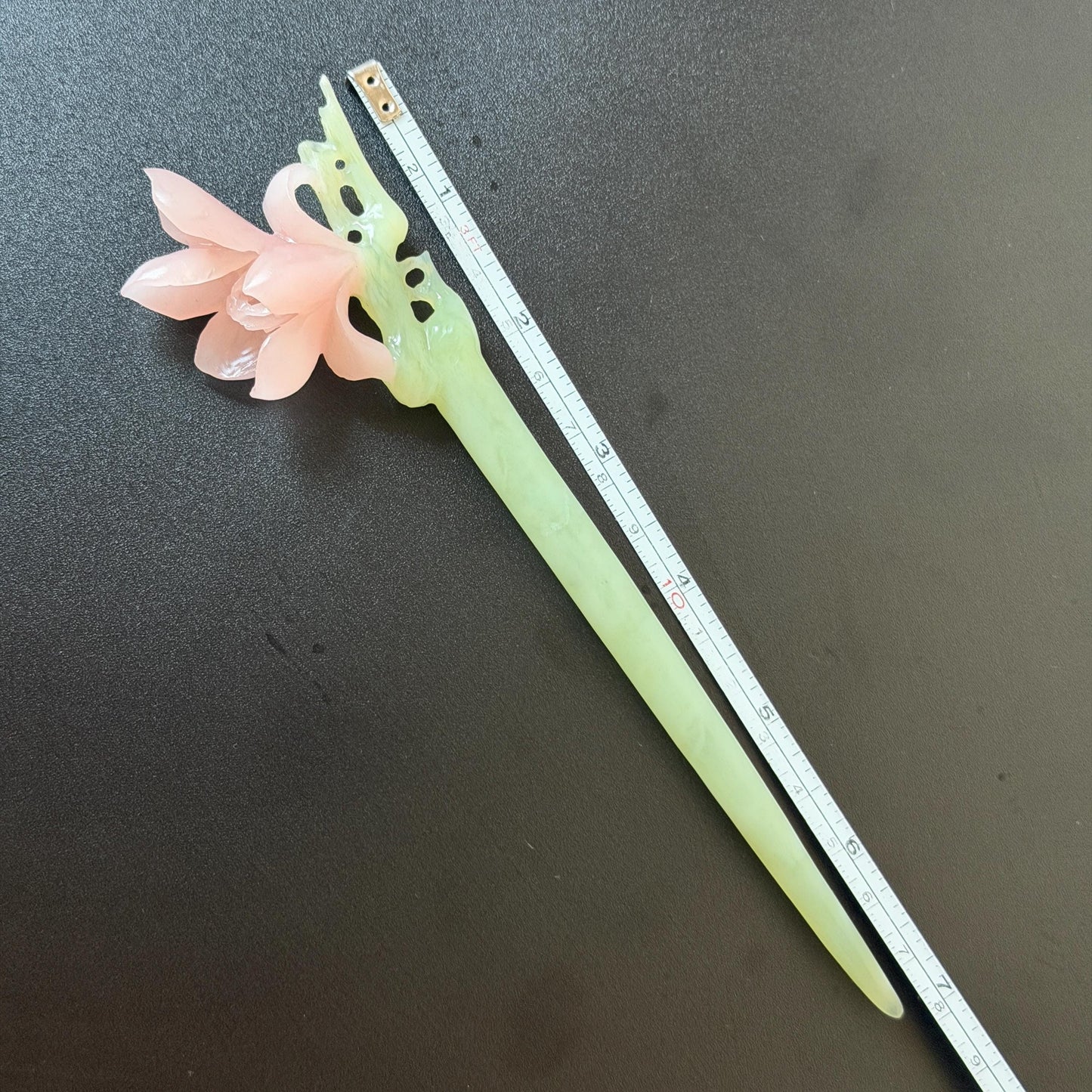 Xiu Jade Serpentine Hand Carved Pink Lotus Flower Hair Pin: Natural Pink & Green Jade Handcrafted Hair Stick 3D stone carving Hair Jewelry | Asian Chinese Vintage Hanfu Hair Fork gift for her pink jade carving green jade flower carving yulan carving hand engraved yulan hairpins japanese hair stick korean hair pins vinatge hair fork chinese hair comb antique hairpins wedding headpiece engagement hair jewelry bridal shower gift bridal hair accessory 3D stone carving