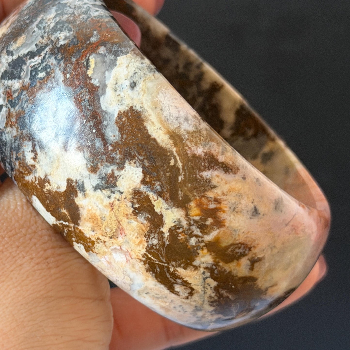 59.3mm Natural Untreated Rhodonite Crystal Bangle: Soaring Dragon Scenery Wide Bracelet, Pink & Brown Healing Stone Heart Chakra Crystal Gift for her rhodonite bangle pink rhodonite bracelet pink crystal bracelet pink stone bangle pink gemstone bracelet green crystal golden crystal wide bangle healing crystal love stone meditative crystal heart chakra crystal vintage bangle gemstone bangle dragon bangle dragon bracelet brown bangle dragon crystal dragon lover gift women bangle leopard print