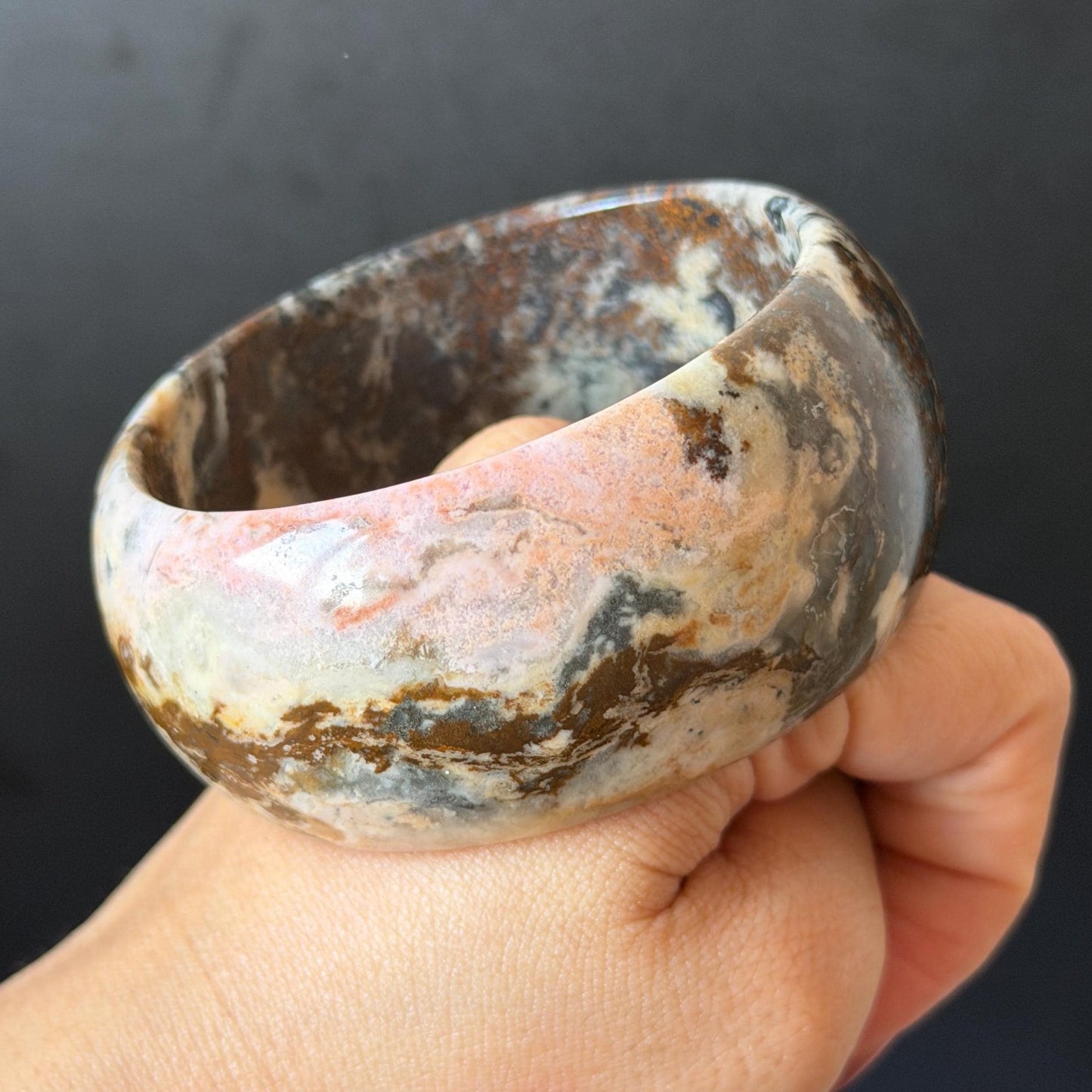 59.3mm Natural Untreated Rhodonite Crystal Bangle: Soaring Dragon Scenery Wide Bracelet, Pink & Brown Healing Stone Heart Chakra Crystal Gift for her rhodonite bangle pink rhodonite bracelet pink crystal bracelet pink stone bangle pink gemstone bracelet green crystal golden crystal wide bangle healing crystal love stone meditative crystal heart chakra crystal vintage bangle gemstone bangle dragon bangle dragon bracelet brown bangle dragon crystal dragon lover gift women bangle leopard print