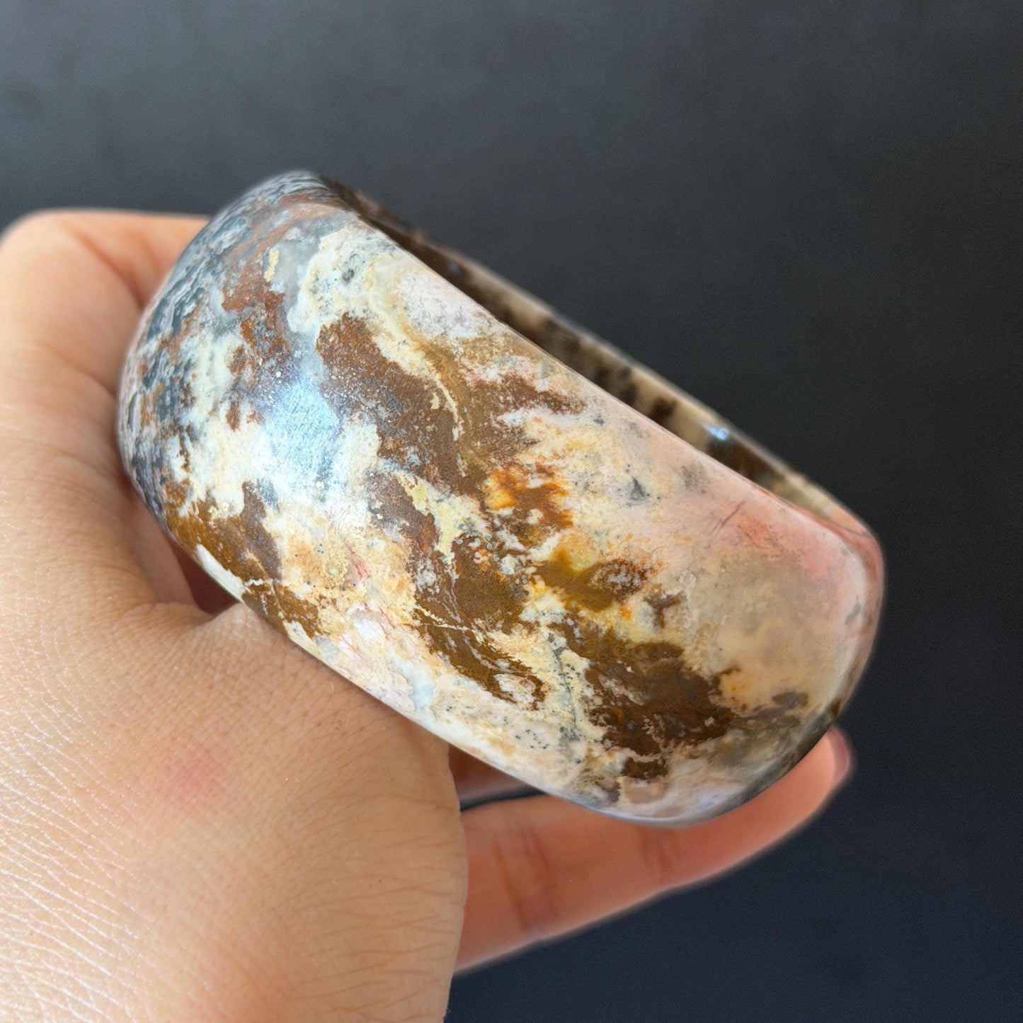 59.3mm Natural Untreated Rhodonite Crystal Bangle: Soaring Dragon Scenery Wide Bracelet, Pink & Brown Healing Stone Heart Chakra Crystal Gift for her rhodonite bangle pink rhodonite bracelet pink crystal bracelet pink stone bangle pink gemstone bracelet green crystal golden crystal wide bangle healing crystal love stone meditative crystal heart chakra crystal vintage bangle gemstone bangle dragon bangle dragon bracelet brown bangle dragon crystal dragon lover gift women bangle leopard print
