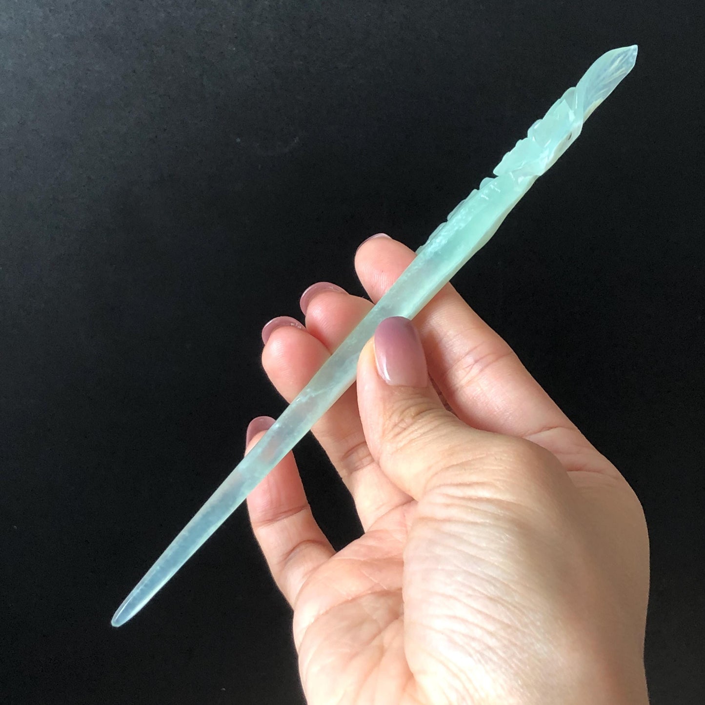 Certified Xiu Jade Serpentine Hand Carved Blue Camellia Flower Hair Pin: Natural Blue Jade Hair Stick for Wedding Headpiece Hair accessories gift for her blue jade carving hand engraved camellia flower hair fork hand carved flower hair comb Asian chinese hairpins hanfu hair stick korean hairpins japanese hair clip bridal shower hair clip natural untreated jade with certificate camellia carving chinese jade hair stick