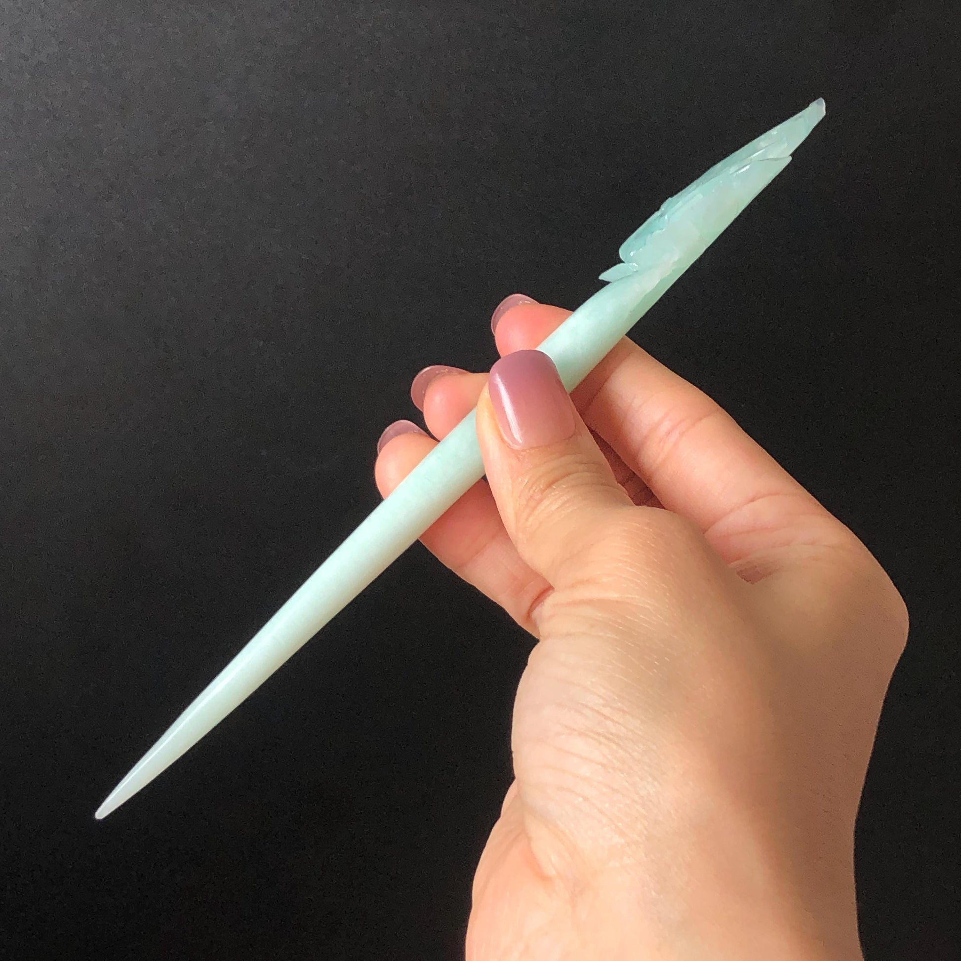 Xiu Jade Serpentine Hand Carved Blue Longevity Bird & Peony Hair Pin: Natural Certified Frosty Blue Jade Hanfu Hair Stick 3D Stone Carving Hair Jewelry  for Wedding Headpiece Hair accessories gift for her blue jade carving hand engraved peony flower hair fork hand carved flower hair comb Asian chinese hairpins hanfu hair stick korean hairpins japanese hair clip bridal shower hair clip natural untreated jade with certificate peony carving chinese jade hair stick bird carving bird lover gift