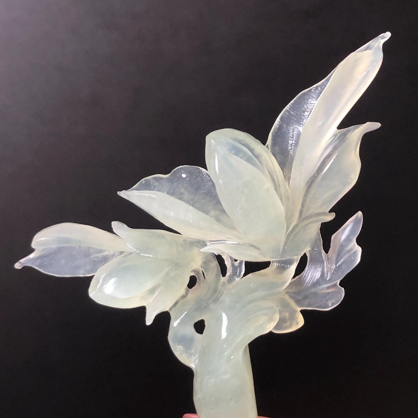 Certified Natural Xiu Jade Serpentine Hand Carved Yulan Flower Hair Pin | Ice Green Jade Handcrafted Hair Stick | Bridal Wedding Headpiece gift for her japanese hairpin korean hair stick chinese hair fork vintage hair comb antique hair pins hanfu hair stick bridal shower hair jewelry wedding headpiece bridal shower gift engagement hair accessory jade carving hand engraved jade hand carved flower jade hairpins untreated natural jade with certificate handcraft jade half moon hairpin