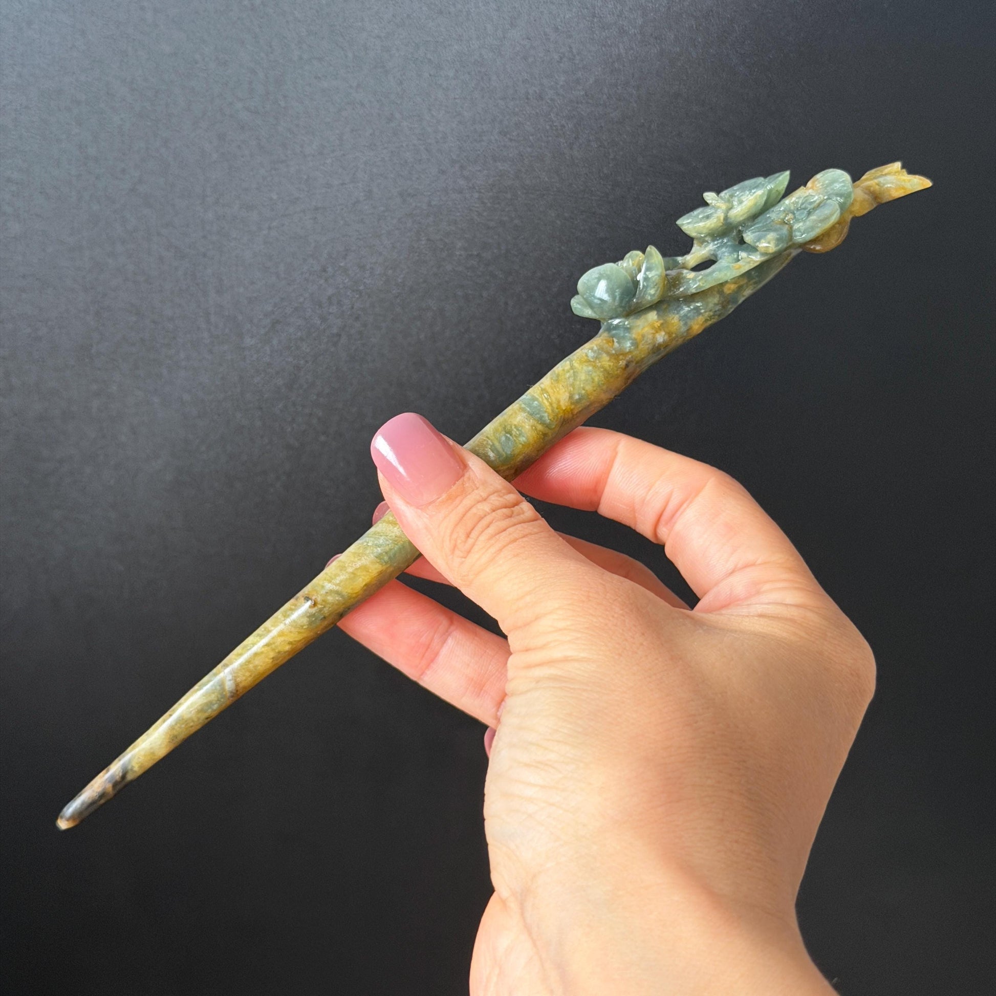 Xiu Jade Serpentine Hand Carved Plum Blossom Flower Hair Pin: Natural Yellow Green Jade Hair Stick 3D stone carving Hair Jewelry Chinese Vintage Hanfu Antique Bridal Hair Fork Gift for her japanese hairpin korean hair stick chinese hair fork vintage hair comb antique hair pins bridal shower hair jewelry wedding headpiece bridal shower gift engagement hair accessory jade carving hand engraved jade hand carved flower jade hairpins untreated natural jade with certificate green jade yellow jade