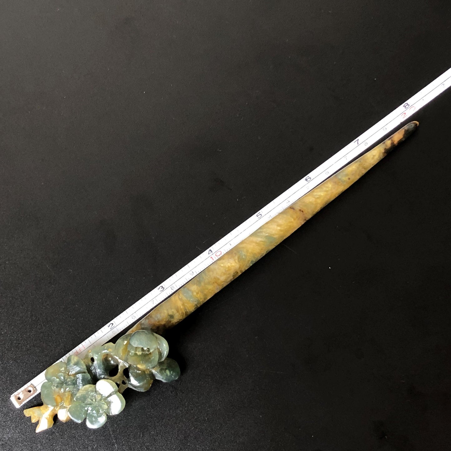 Xiu Jade Serpentine Hand Carved Plum Blossom Flower Hair Pin: Natural Yellow Green Jade Hair Stick 3D stone carving Hanfu Hair Jewelry