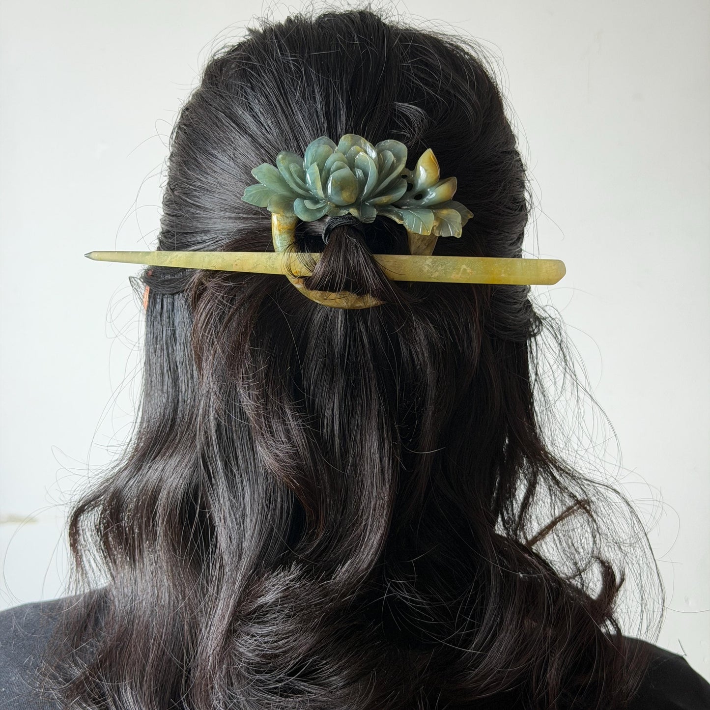 Xiu Jade Serpentine Hand Carved Small Peony Hair Pin: Certified Natural Yellow Green Jade Hair Stick, Asian Vintage Chinese Vintage Hanfu Antique Hair Fork Gift for her japanese hairpin korean hair stick vintage hair comb antique hair pins hanfu hair stick bridal shower hair jewelry wedding headpiece engagement hair accessory jade carving hand engraved jade hand carved flower jade hairpins untreated natural jade certificate phoenix carving peony carving green jade yellow jade multicolour jade