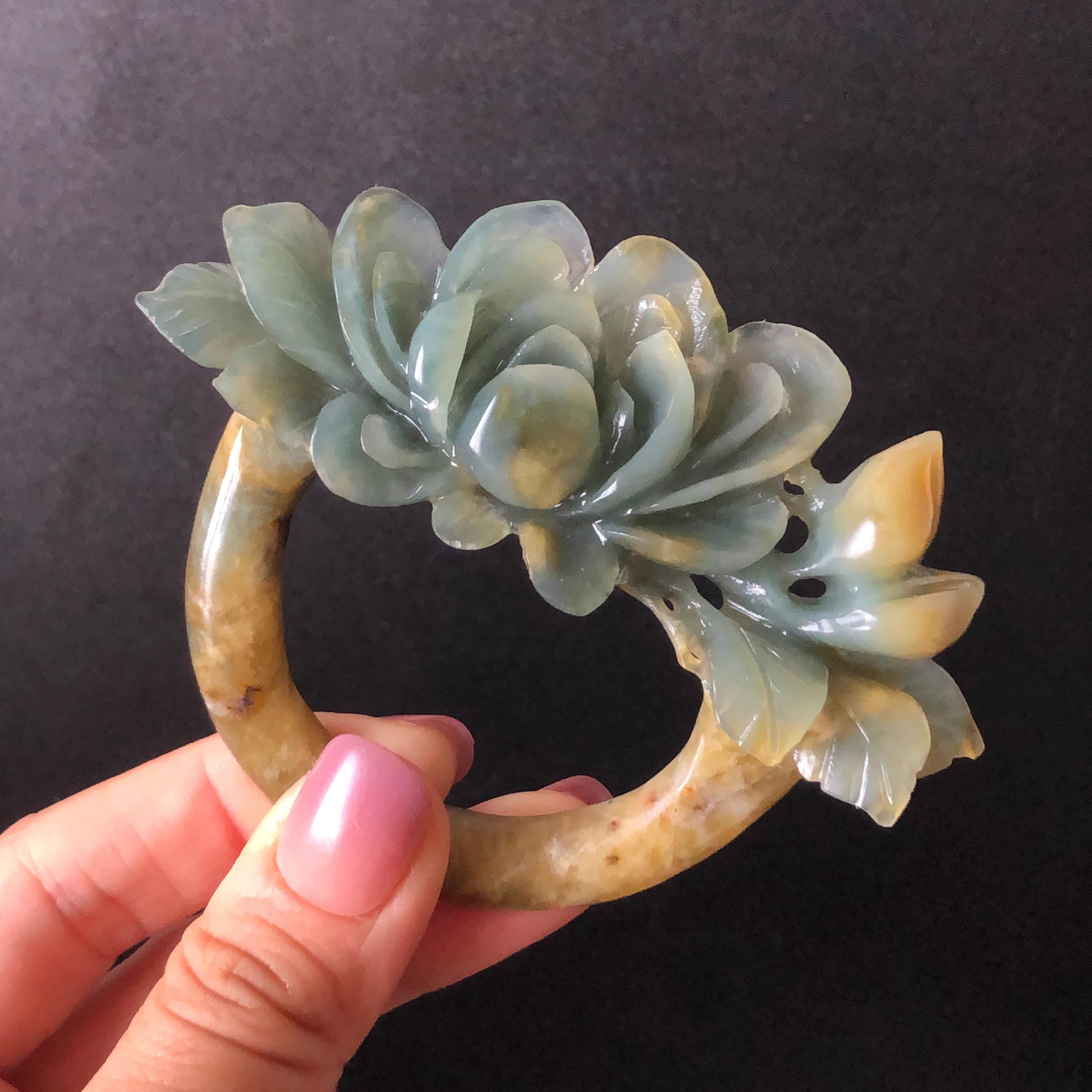 Xiu Jade Serpentine Hand Carved Small Peony Hair Pin: Certified Natural Yellow Green Jade Hair Stick, Asian Vintage Chinese Vintage Hanfu Antique Hair Fork Gift for her japanese hairpin korean hair stick vintage hair comb antique hair pins hanfu hair stick bridal shower hair jewelry wedding headpiece engagement hair accessory jade carving hand engraved jade hand carved flower jade hairpins untreated natural jade certificate phoenix carving peony carving green jade yellow jade multicolour jade