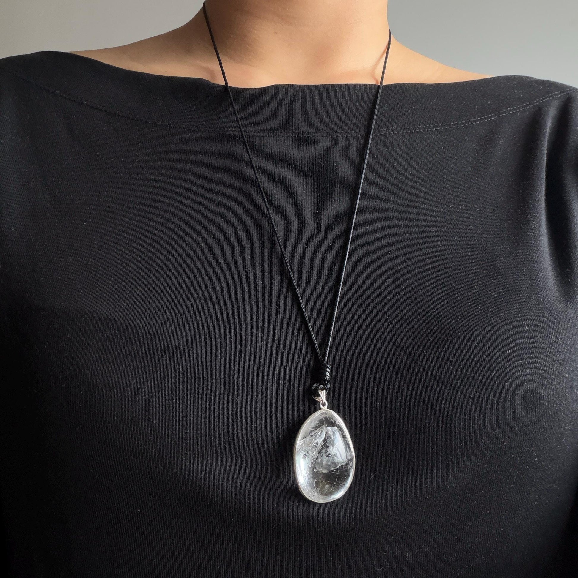 Rare Found! Polished Enhydro Quartz (Herkimer Diamond) S925 Silver Cabochon Waterdrop Pendant Adjustable Necklace: Moving Black & White Sand with Bubble Inclusion Crystal | Natural Gemstone Birthstone Gift for her Birthstone enhydro quartz sand water-fall choker gemstone charm stone pendant choker polished stone pendant crystal charm birthstone men necklace chakra crystal shifting clear bubble minerals specimen adjustable choker mica quartz mica flakes S925 silver pendant inclusion quartz