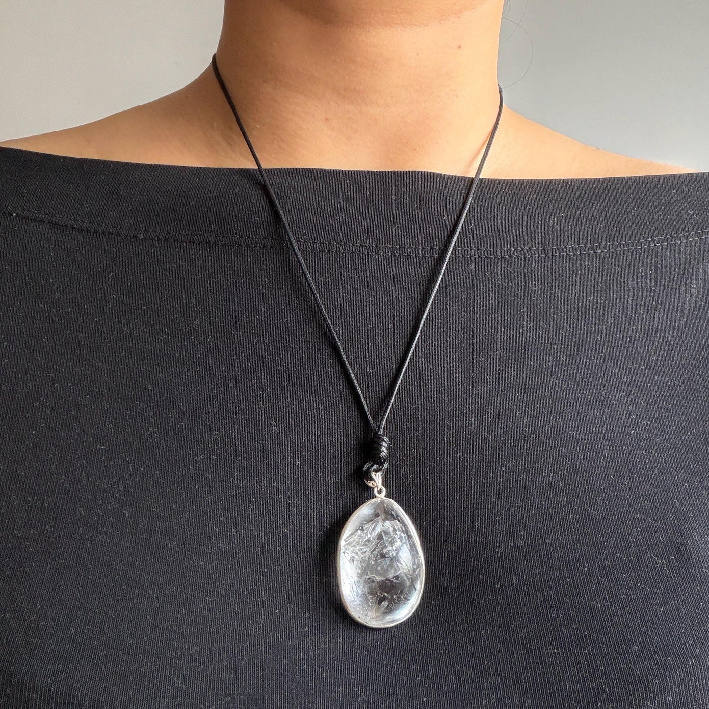 Rare Found! Polished Enhydro Quartz (Herkimer Diamond) S925 Silver Cabochon Waterdrop Pendant Adjustable Necklace: Moving Black & White Sand with Bubble Inclusion Crystal | Natural Gemstone Birthstone Gift for her Birthstone enhydro quartz sand water-fall choker gemstone charm stone pendant choker polished stone pendant crystal charm birthstone men necklace chakra crystal shifting clear bubble minerals specimen adjustable choker mica quartz mica flakes S925 silver pendant inclusion quartz