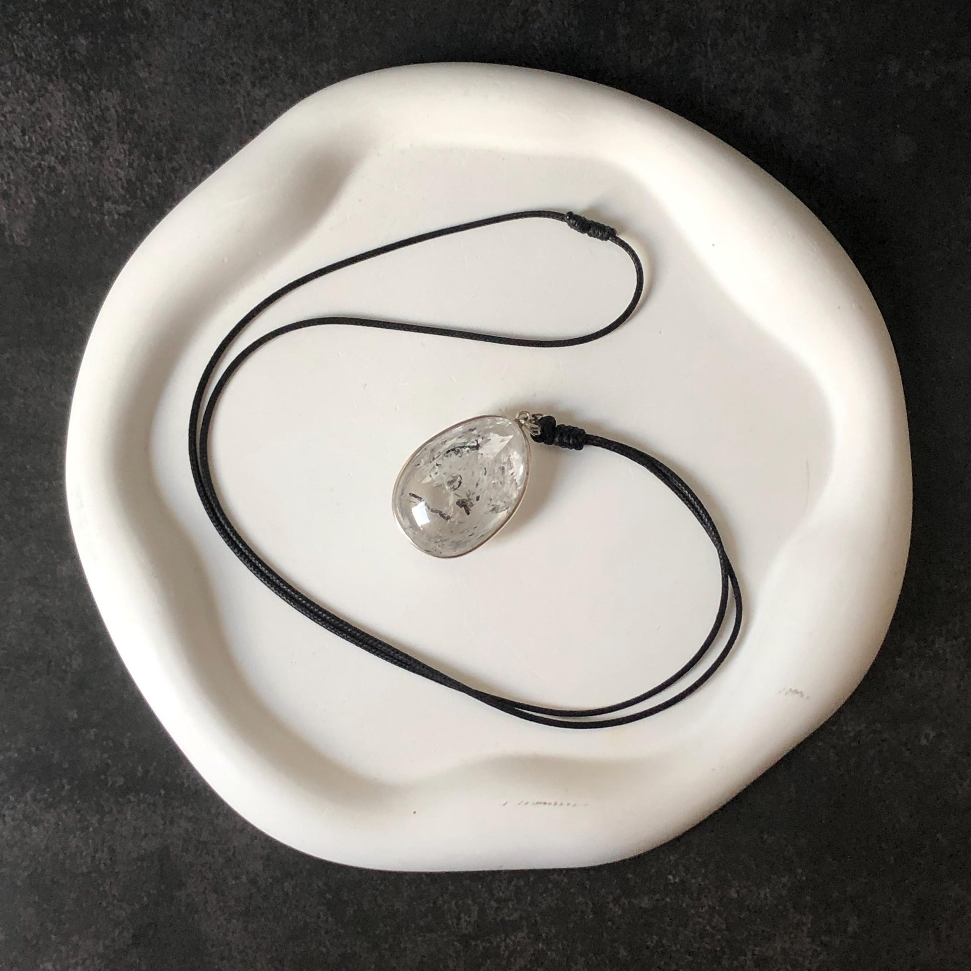Rare Found! Polished Enhydro Quartz (Herkimer Diamond) S925 Silver Cabochon Waterdrop Pendant Adjustable Necklace: Moving Black & White Sand with Bubble Inclusion Crystal | Natural Gemstone Birthstone Gift for her Birthstone enhydro quartz sand water-fall choker gemstone charm stone pendant choker polished stone pendant crystal charm birthstone men necklace chakra crystal shifting clear bubble minerals specimen adjustable choker mica quartz mica flakes S925 silver pendant inclusion quartz