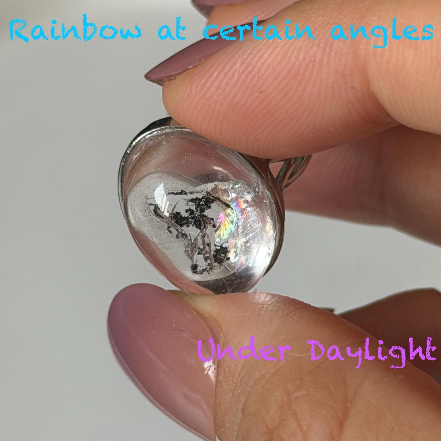 Rare Polished Enhydro Quartz (Herkimer Diamond) s925 Silver Adjustable Ring: Rainbow! Flowing Black Mica and Shifting Bubble Inclusion Crystal Statement Ring for Women ring crystal band ring cocktail ring crystal stackable ring 7 chakra crystal ring meditation crystal healing stone birthstone silver ring ring for men rainbow quartz inclusion quartz inclusion crystal minerals specimen silver ring free size ring adjustable ring holder rain quartz enhydro crystal inclusion crystal inclusion quartz