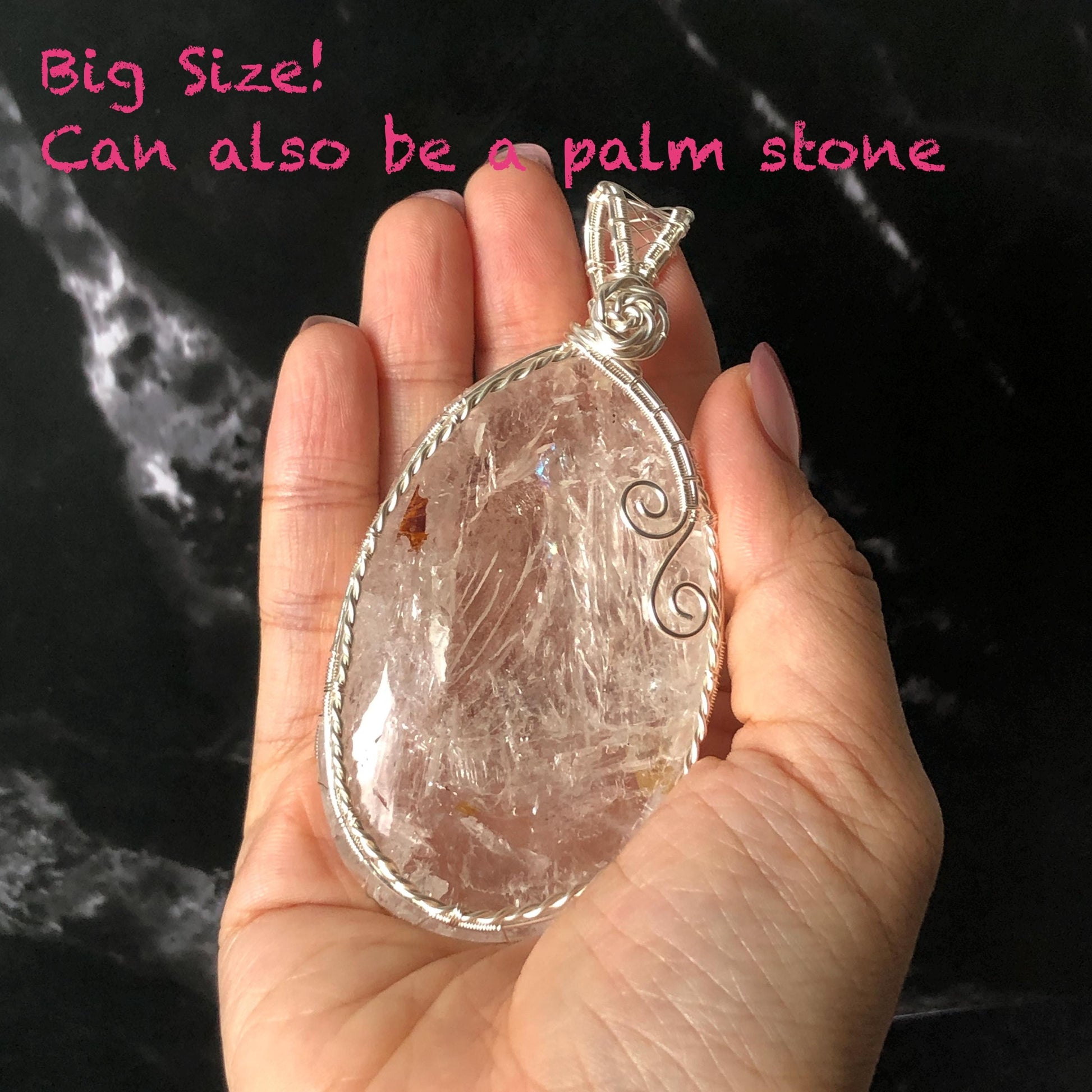 Rare Found! Polished Enhydro Quartz Wrapped Wire Pendant Adjustable Necklace: Rainbow Moving Dried Red Sand & Shifting Bubble Inclusion Crystal Palm Stone| Natural Gemstone Birthstone Gift for her enhydro quartz sand water-fall pendant necklace choker gemstone charm stone pendant choker polished stone pendant crystal charm birthstone men necklace chakra crystal minerals specimen silver wire wrapped pendant inclusion crystal inclusion crystal sediment stone dirt inclusion rainbow quartz
