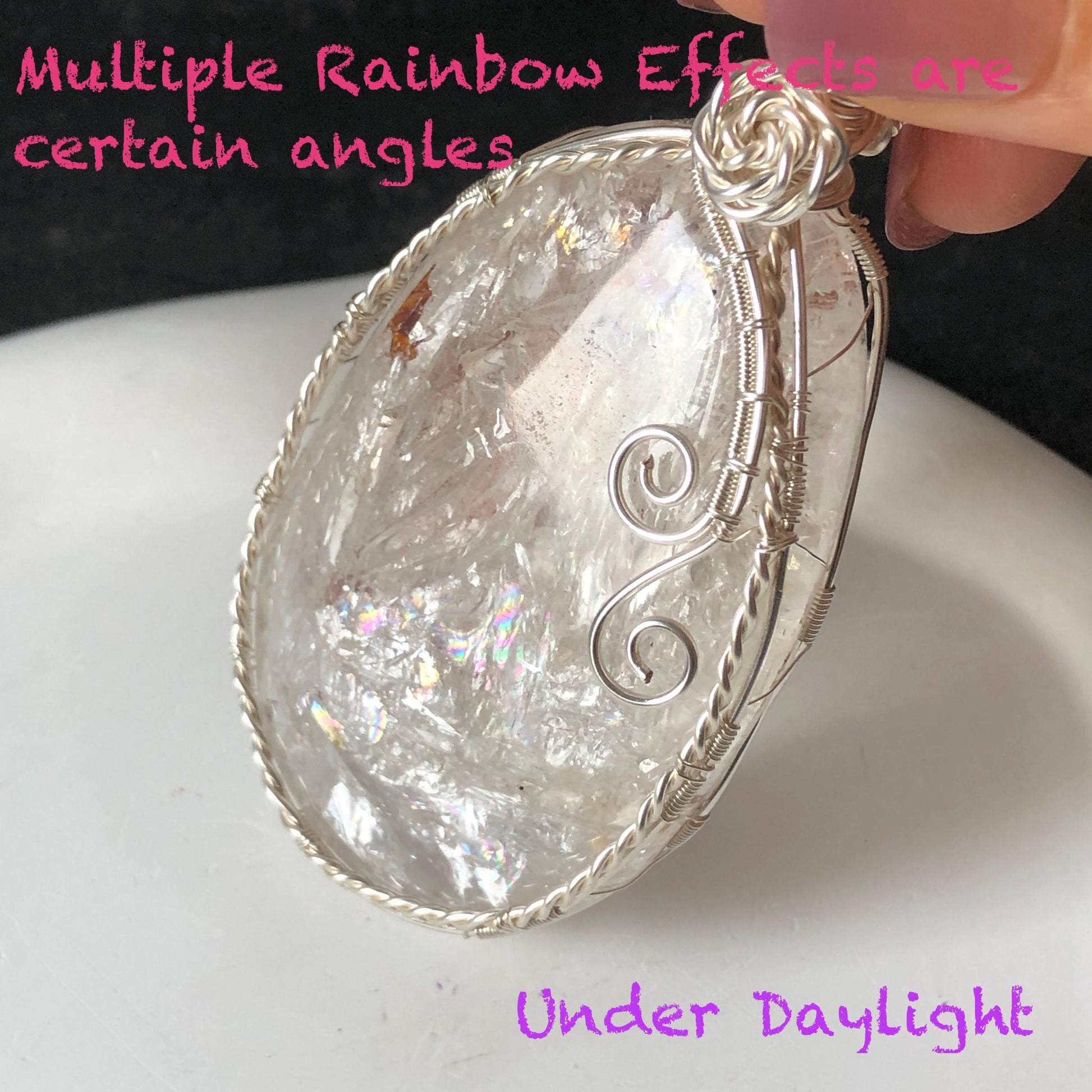 Rare Found! Polished Enhydro Quartz Wrapped Wire Pendant Adjustable Necklace: Rainbow Moving Dried Red Sand & Shifting Bubble Inclusion Crystal Palm Stone| Natural Gemstone Birthstone Gift for her enhydro quartz sand water-fall pendant necklace choker gemstone charm stone pendant choker polished stone pendant crystal charm birthstone men necklace chakra crystal minerals specimen silver wire wrapped pendant inclusion crystal inclusion crystal sediment stone dirt inclusion rainbow quartz