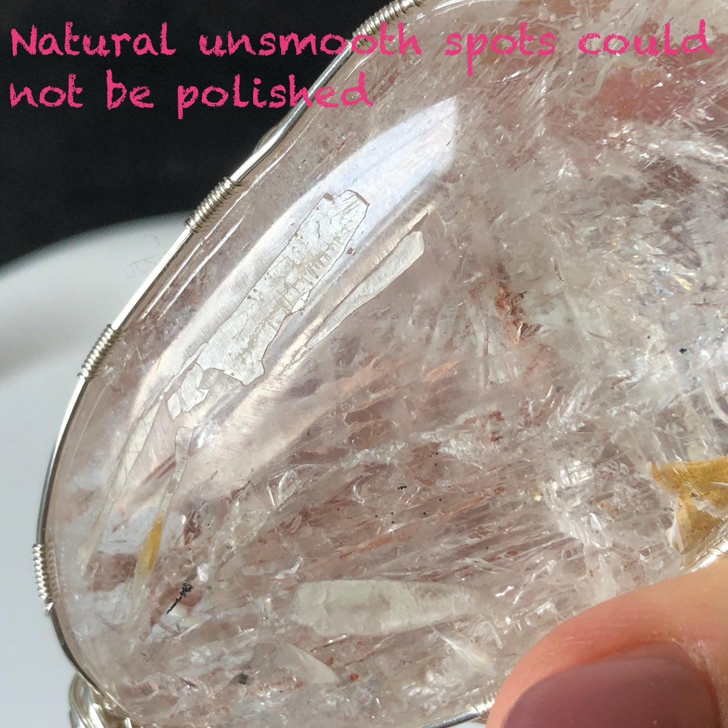 Rare Found! Polished Enhydro Quartz Wrapped Wire Pendant Adjustable Necklace: Rainbow Moving Dried Red Sand & Shifting Bubble Inclusion Crystal Palm Stone| Natural Gemstone Birthstone Gift for her enhydro quartz sand water-fall pendant necklace choker gemstone charm stone pendant choker polished stone pendant crystal charm birthstone men necklace chakra crystal minerals specimen silver wire wrapped pendant inclusion crystal inclusion crystal sediment stone dirt inclusion rainbow quartz