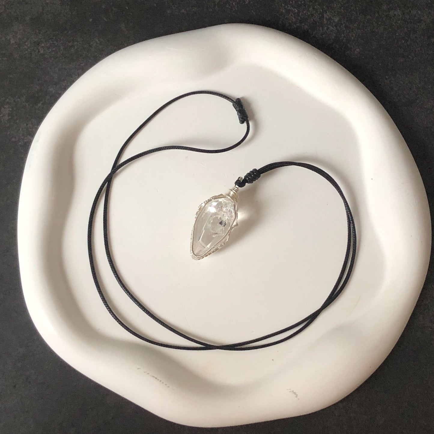 Rare Polished Enhydro Quartz (Herkimer Diamond) Wire Wrapped Pendant Adjustable Choker Necklace: Multiple Moving Sand & Bubble with Black Tourmaline Inclusion Crystal | Natural Gemstone Birthstone Gift for her  enhydro quartz sand water-fall gemstone charm stone pendant choker polished stone pendant crystal charm birthstone gift for her men necklace chakra crystal purify stone minerals specimen adjustable choker silver wire wrapped pendant inclusion crystal meditation stone