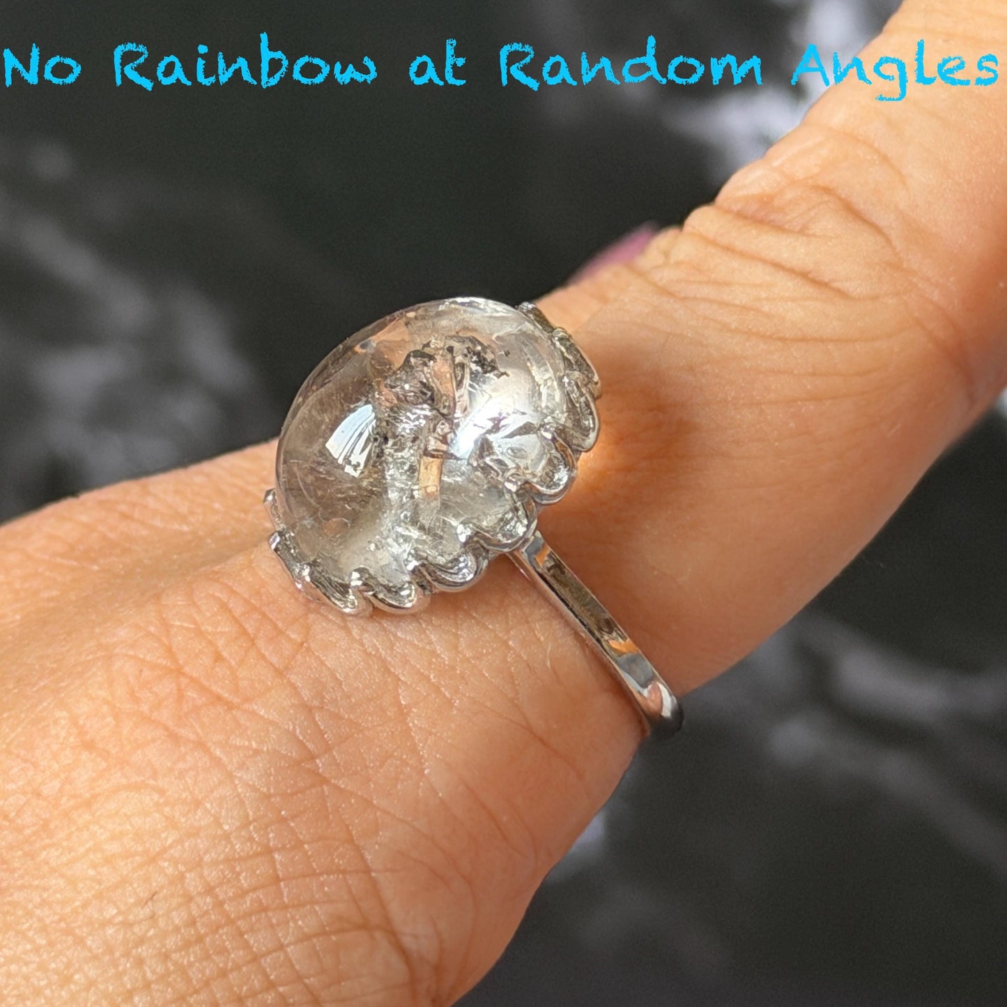 Rare Polished Enhydro Quartz (Herkimer Diamond) s925 Silver Adjustable Ring: Big Rainbow! Flowing Black Sand Inclusion Crystal Statement Ring for Women ring crystal band ring cocktail ring crystal stackable ring 7 chakra crystal ring meditation crystal healing stone birthstone silver ring ring for men rainbow quartz inclusion quartz inclusion crystal minerals specimen silver ring free size ring adjustable ring holder rain quartz enhydro crystal inclusion crystal inclusion quartz sand inclusion