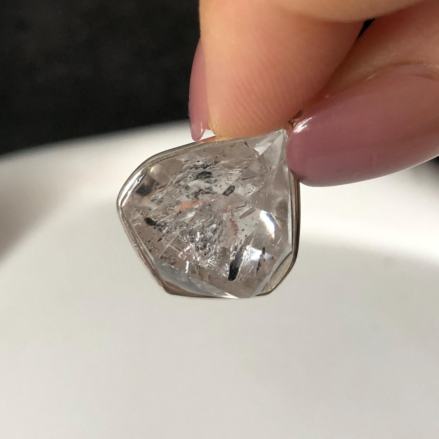 Polished Enhydro Quartz (Herkimer Diamond) Wire Wrapped Small S925 Silver Pendant Adjustable Necklace: Moving Sand Waterfall with Shifting Bubble Inclusion Crystal Natural Gemstone Birthstone Gift for her enhydro quartz sand water-fall pendant necklace choker gemstone charm stone pendant choker polished stone pendant crystal charm birthstone men necklace chakra crystal purify stone minerals specimen adjustable choker silver wire wrapped pendant sand inclusion crystal charm quick sand